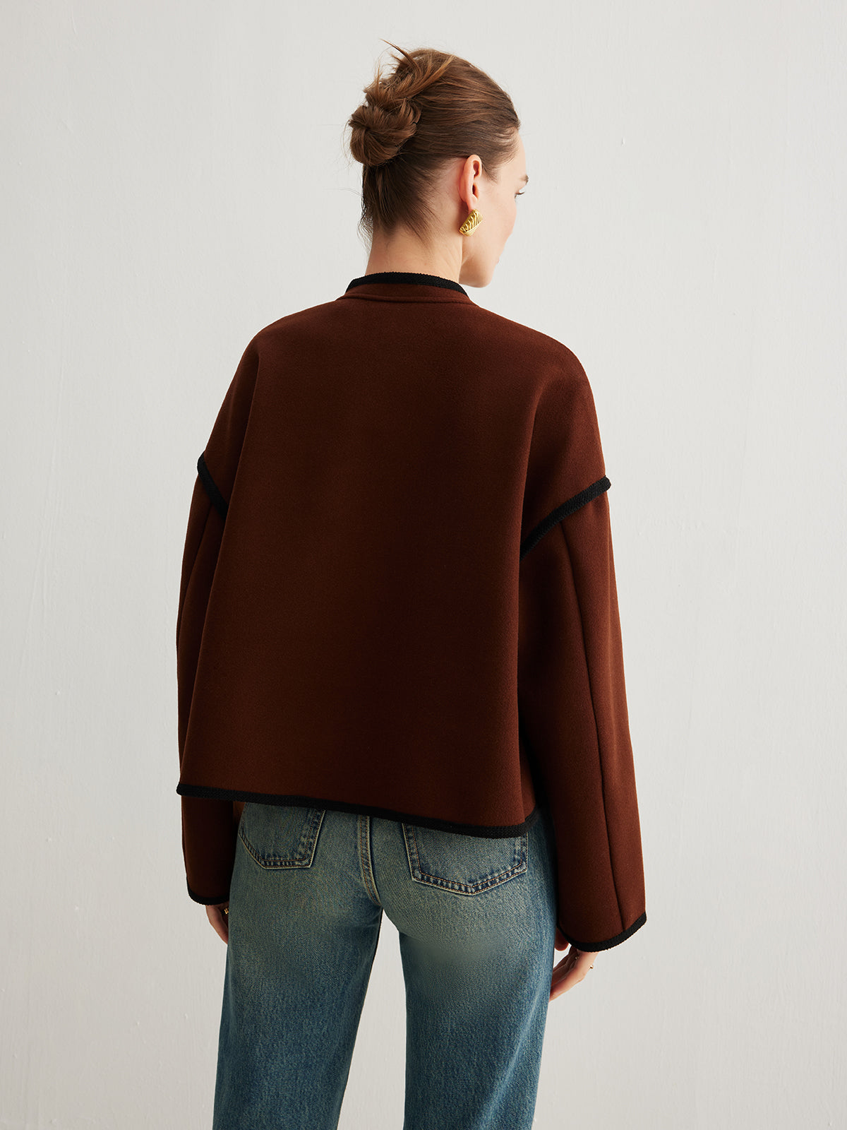 Minimalist Kontrast Şeritli Tweed Ceket Shine Aura