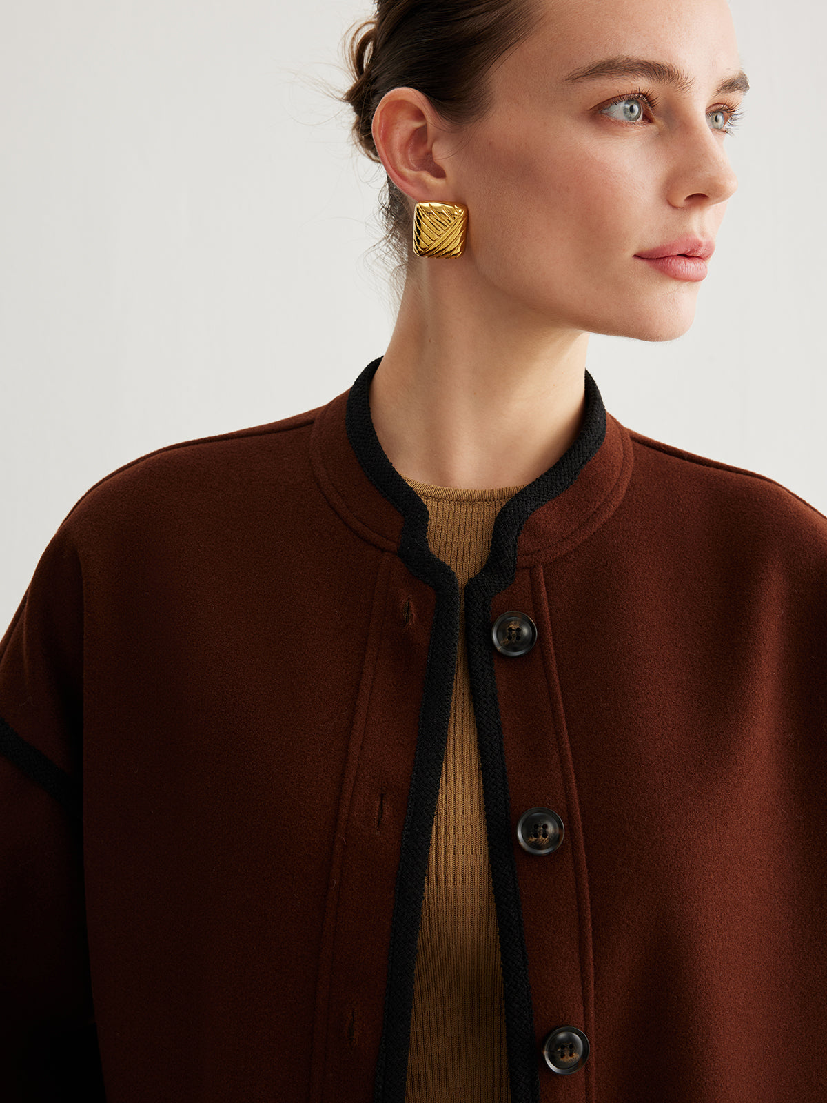 Minimalist Kontrast Şeritli Tweed Ceket Shine Aura