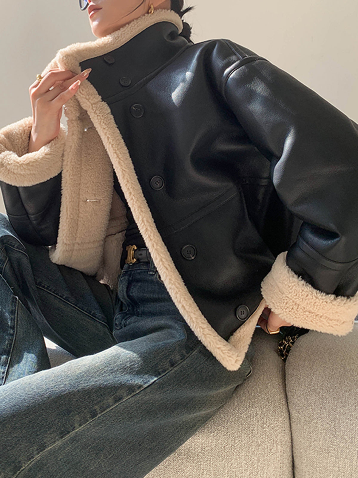 Polar Astarlı Sahte Deri Ceket Shine Aura