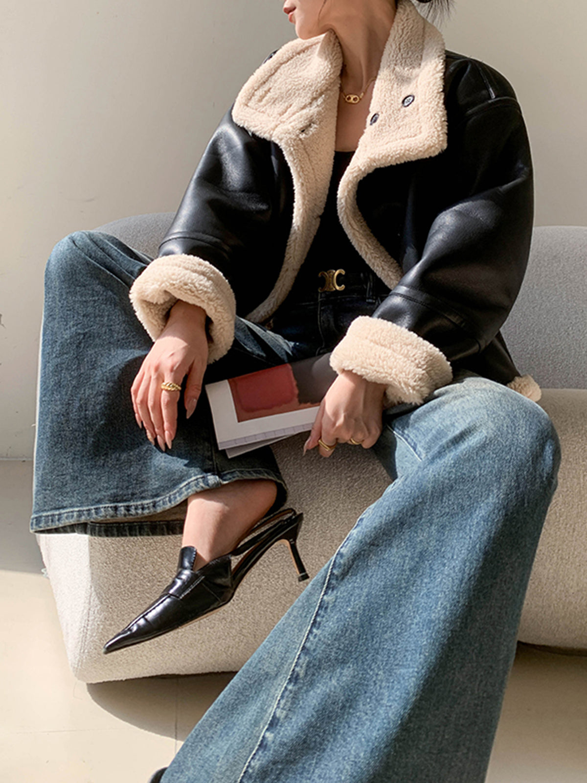 Polar Astarlı Sahte Deri Ceket Shine Aura