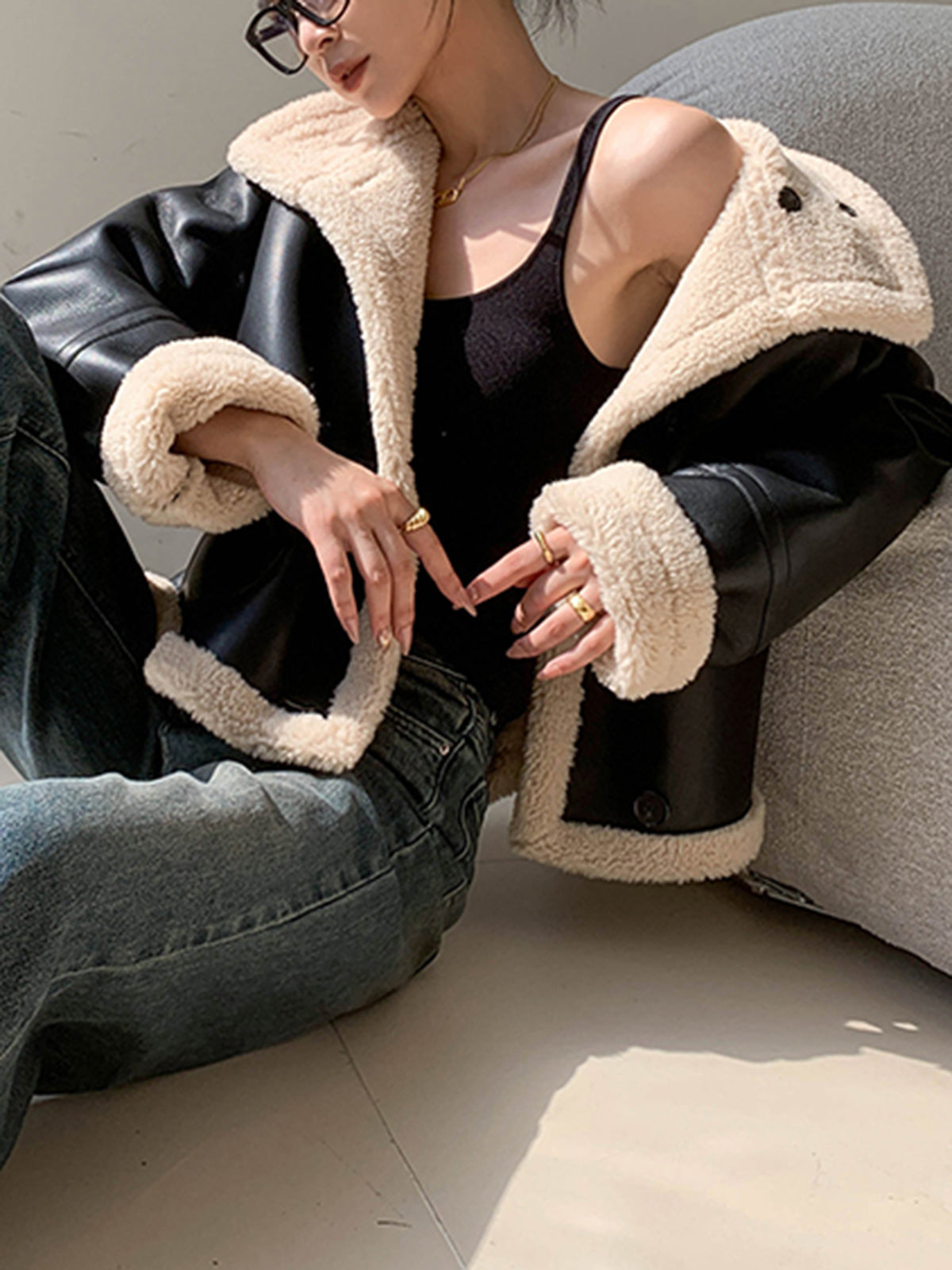 Polar Astarlı Sahte Deri Ceket Shine Aura