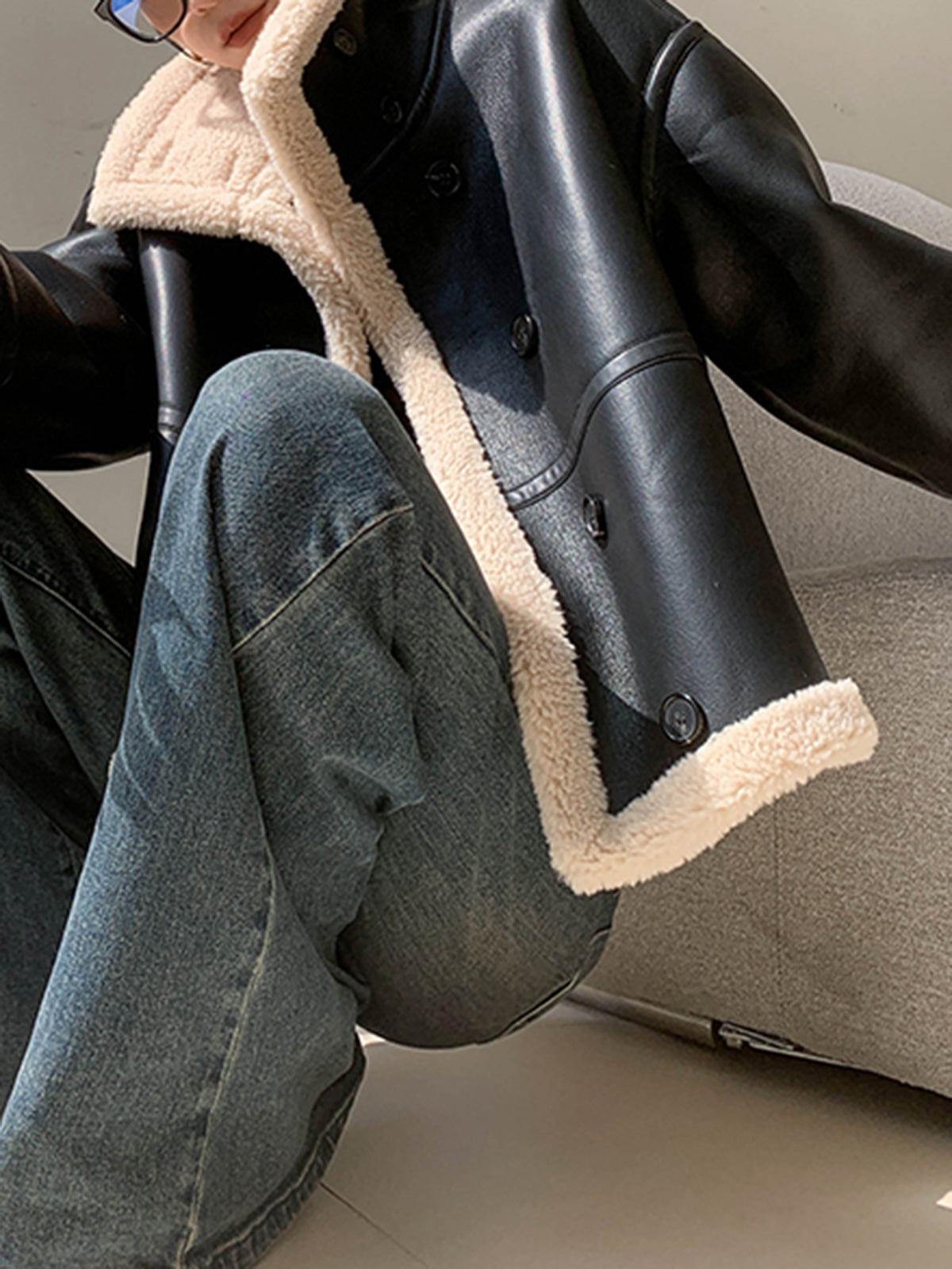 Polar Astarlı Sahte Deri Ceket Shine Aura