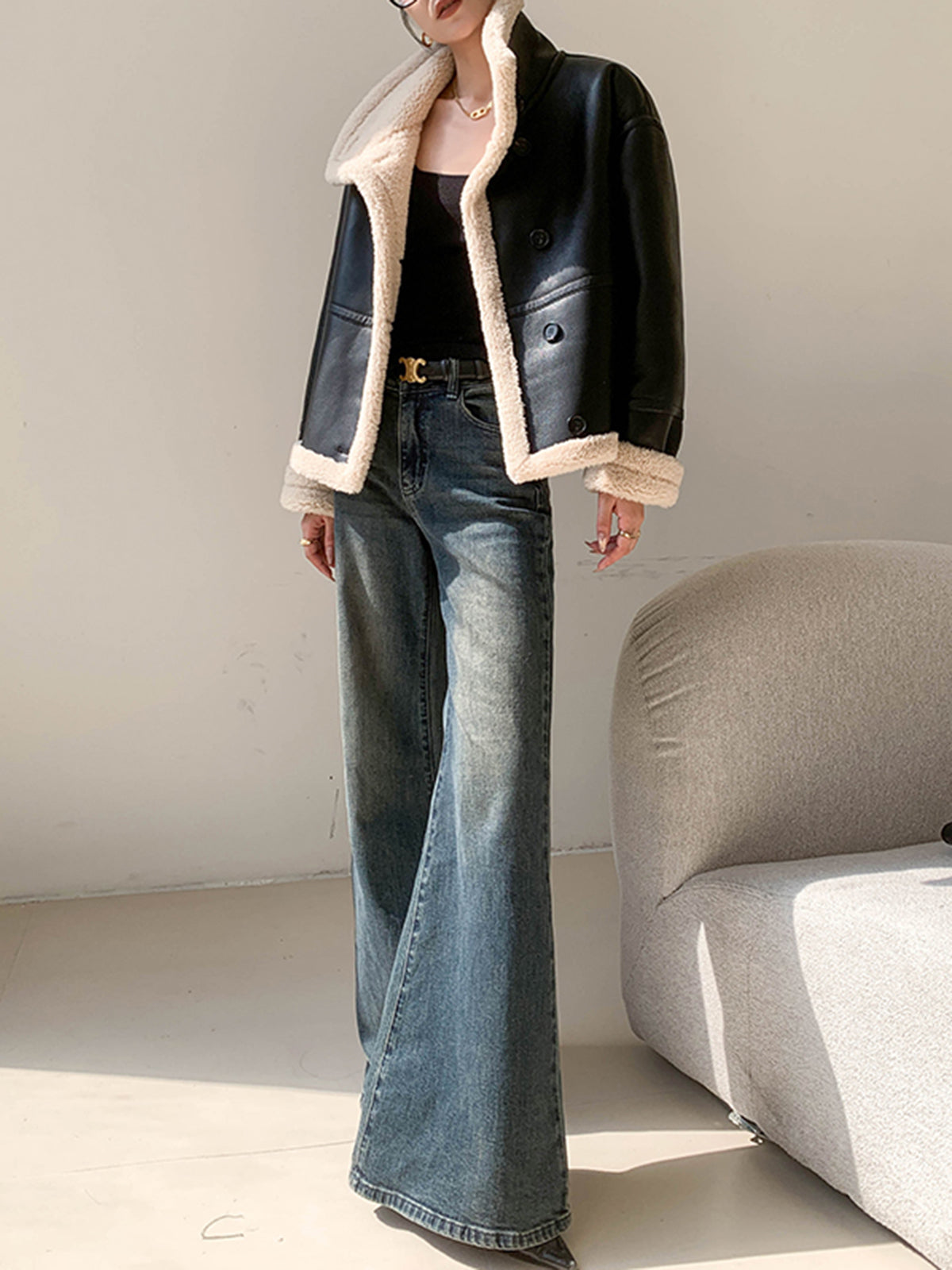 Polar Astarlı Sahte Deri Ceket Shine Aura