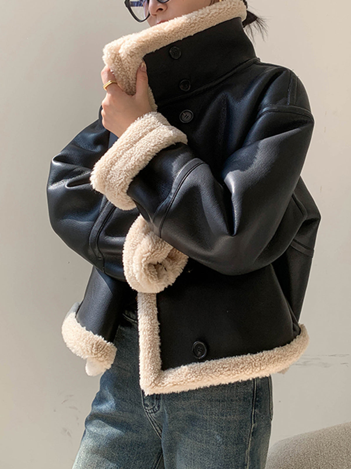 Polar Astarlı Sahte Deri Ceket Shine Aura