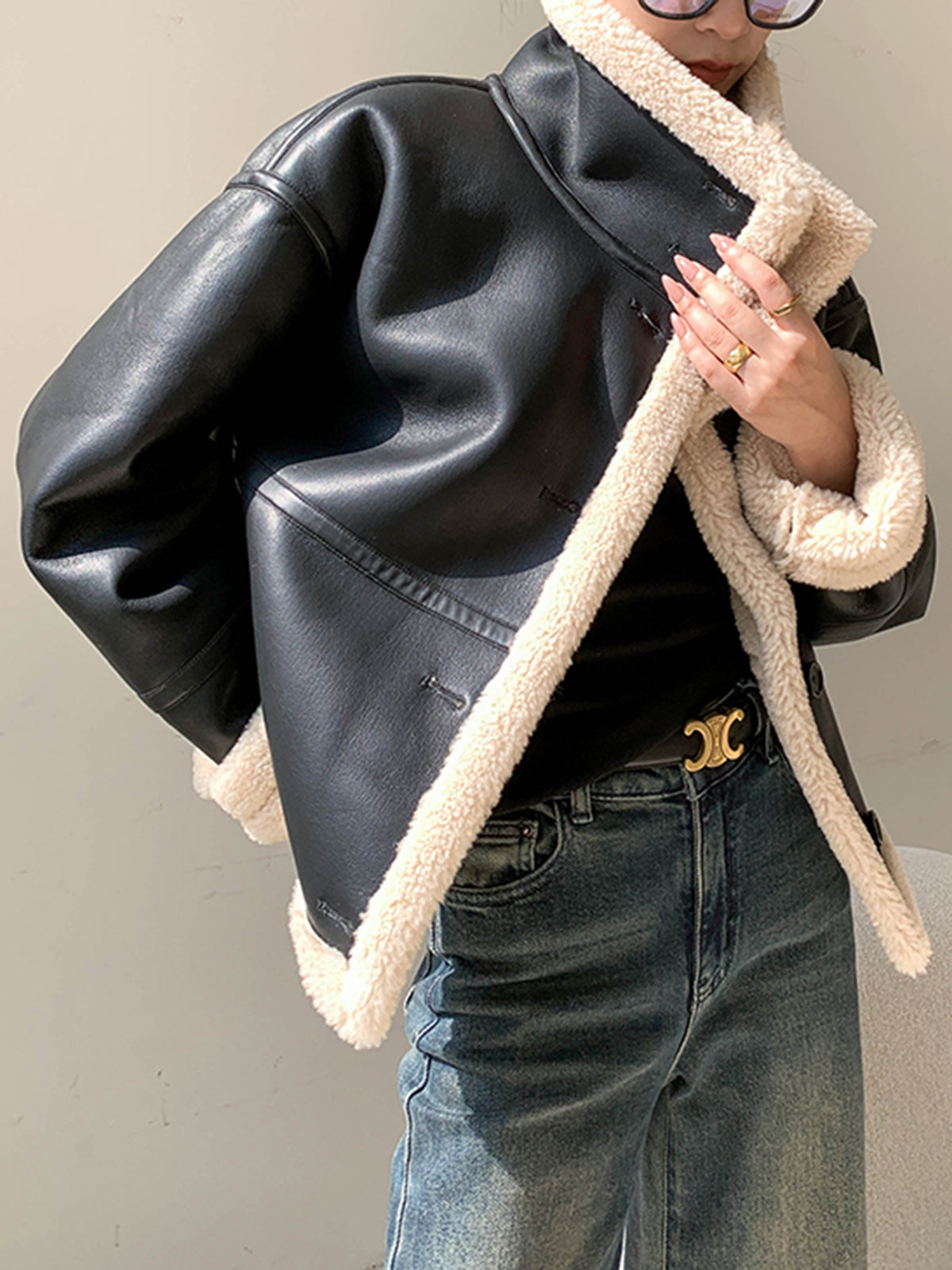 Polar Astarlı Sahte Deri Ceket Shine Aura