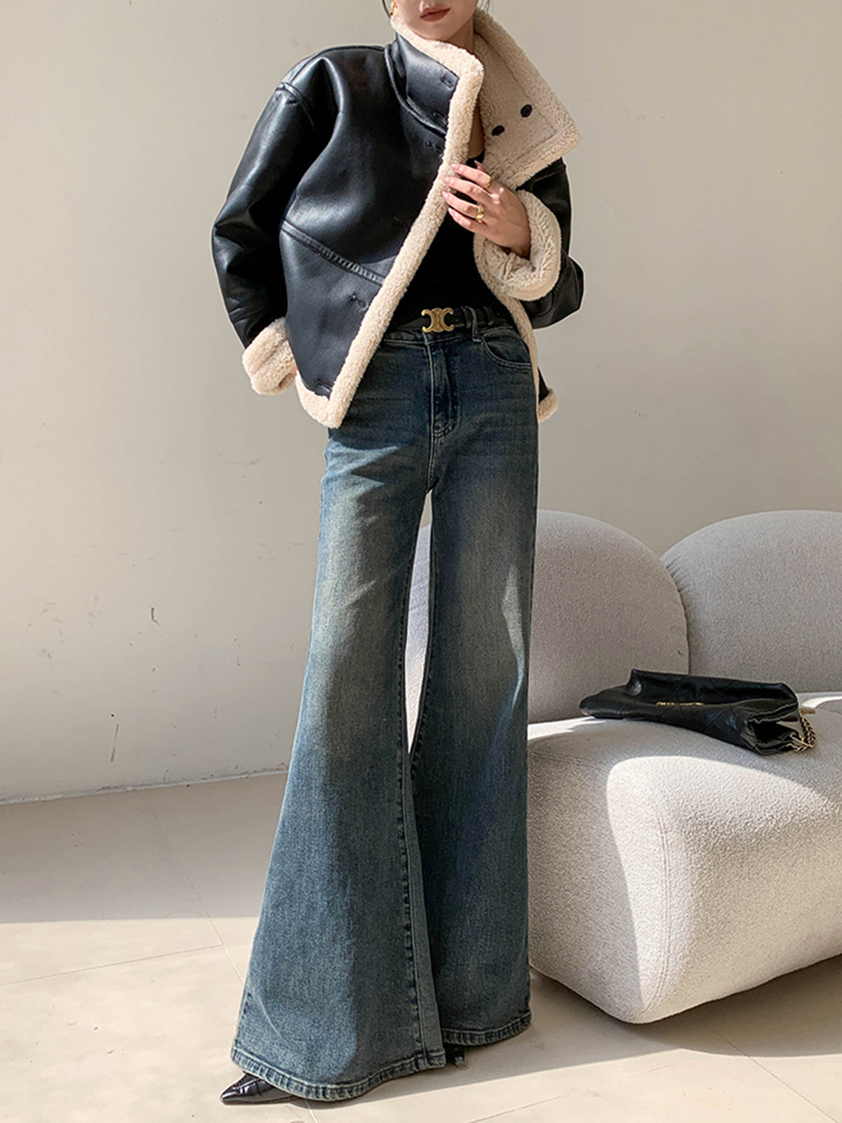 Polar Astarlı Sahte Deri Ceket Shine Aura