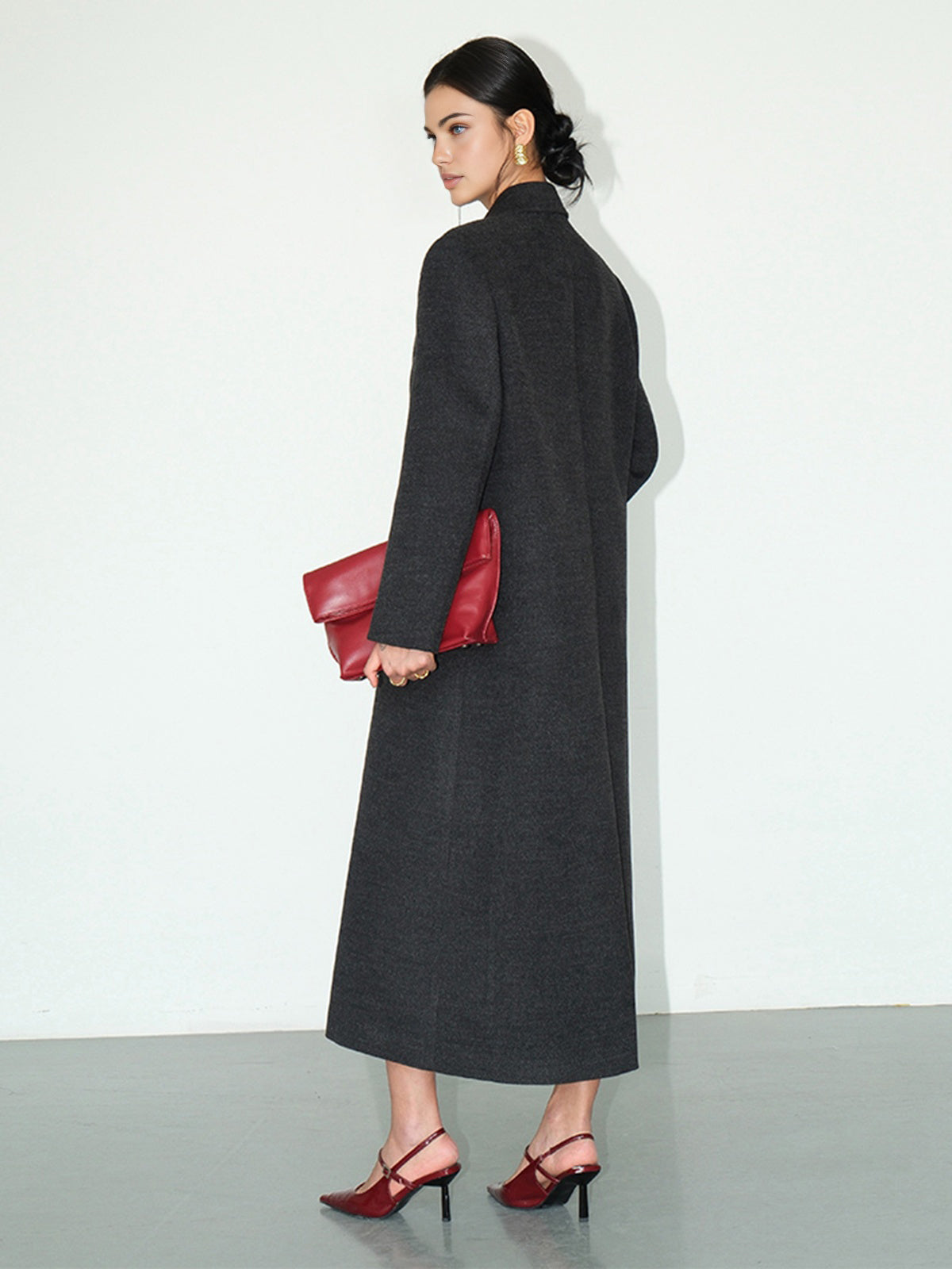 Minimalist Düğmeli Açık Uzun Kaban Shine Aura