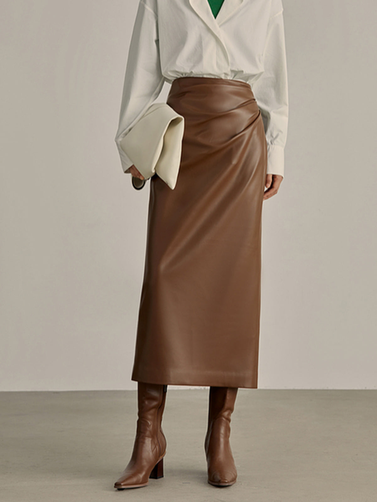 Minimalist PU Leather Skirt Shine Aura