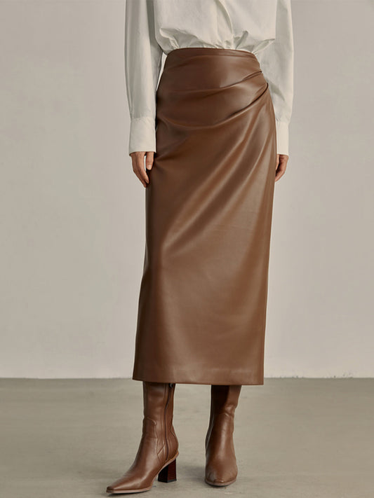 Minimalist PU Leather Skirt Shine Aura