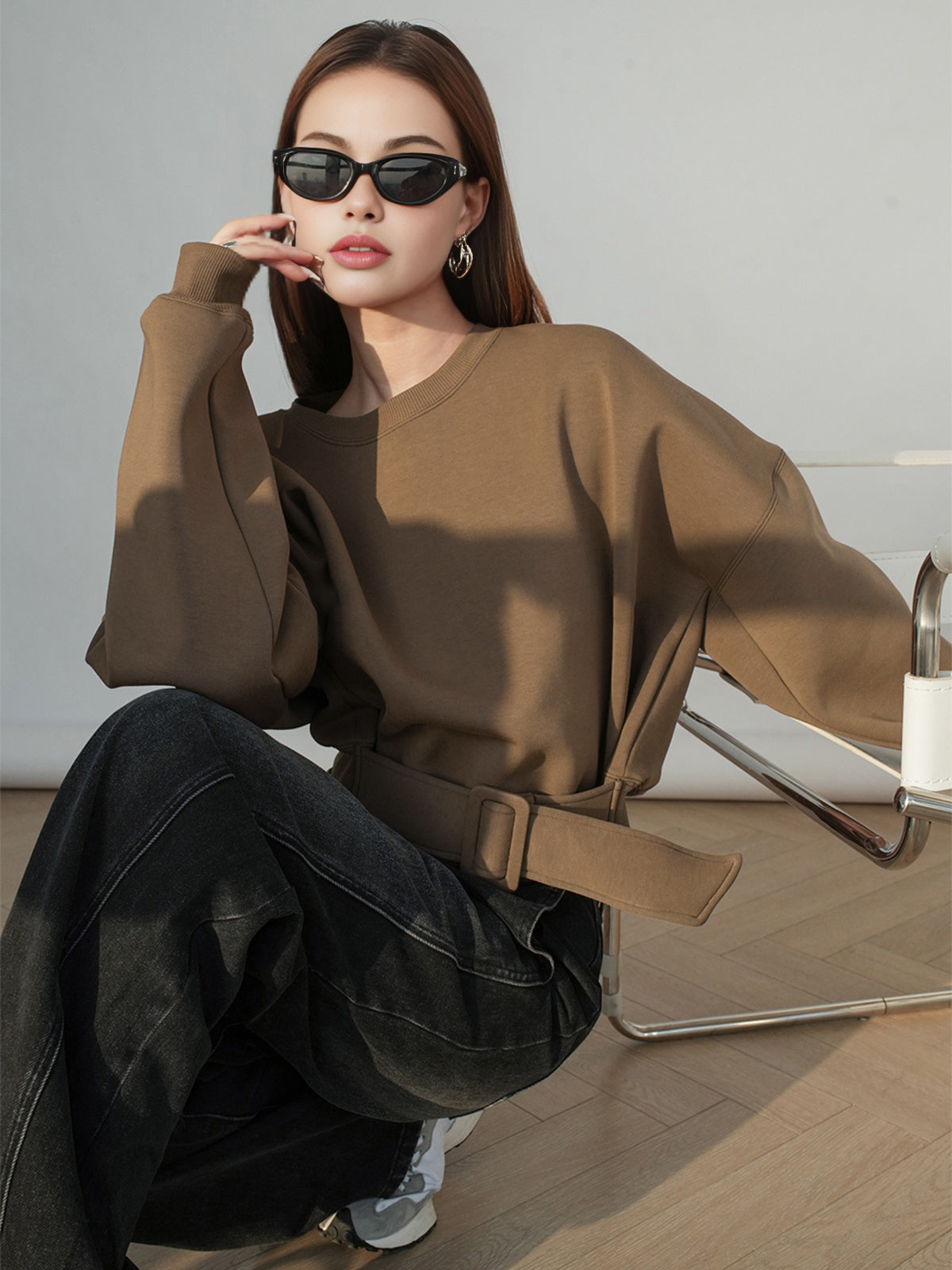 Belted Short Sweatshirt Shine Aura