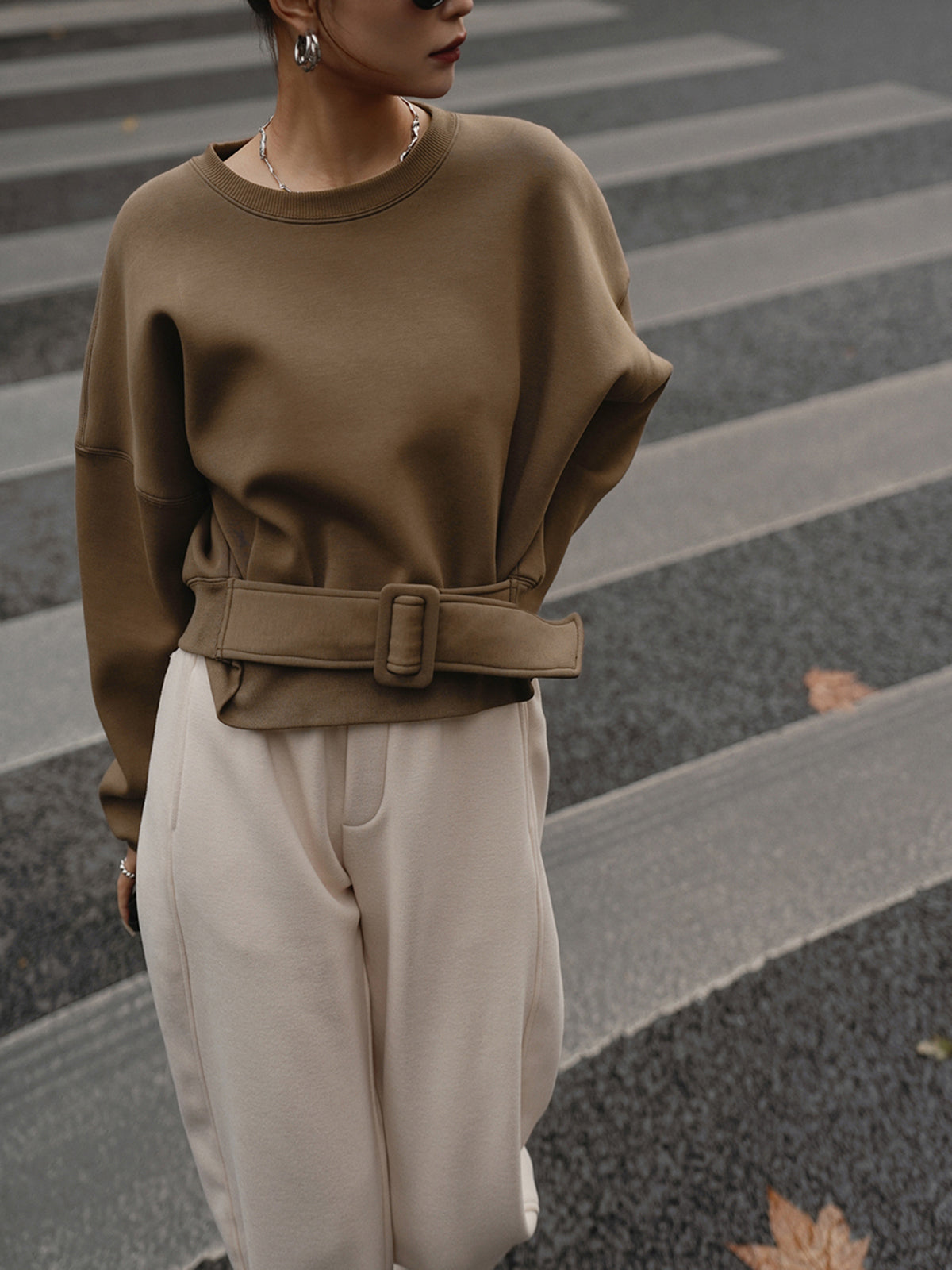 Belted Short Sweatshirt Shine Aura