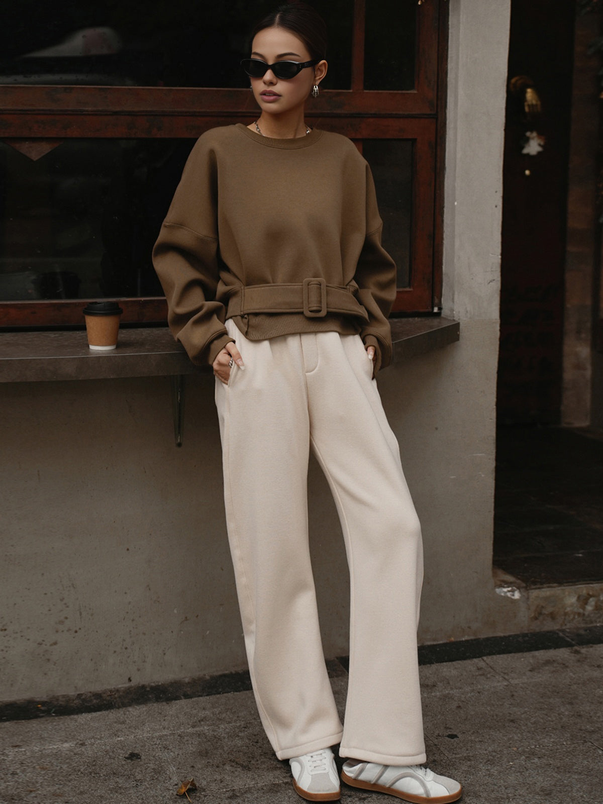 Belted Short Sweatshirt Shine Aura