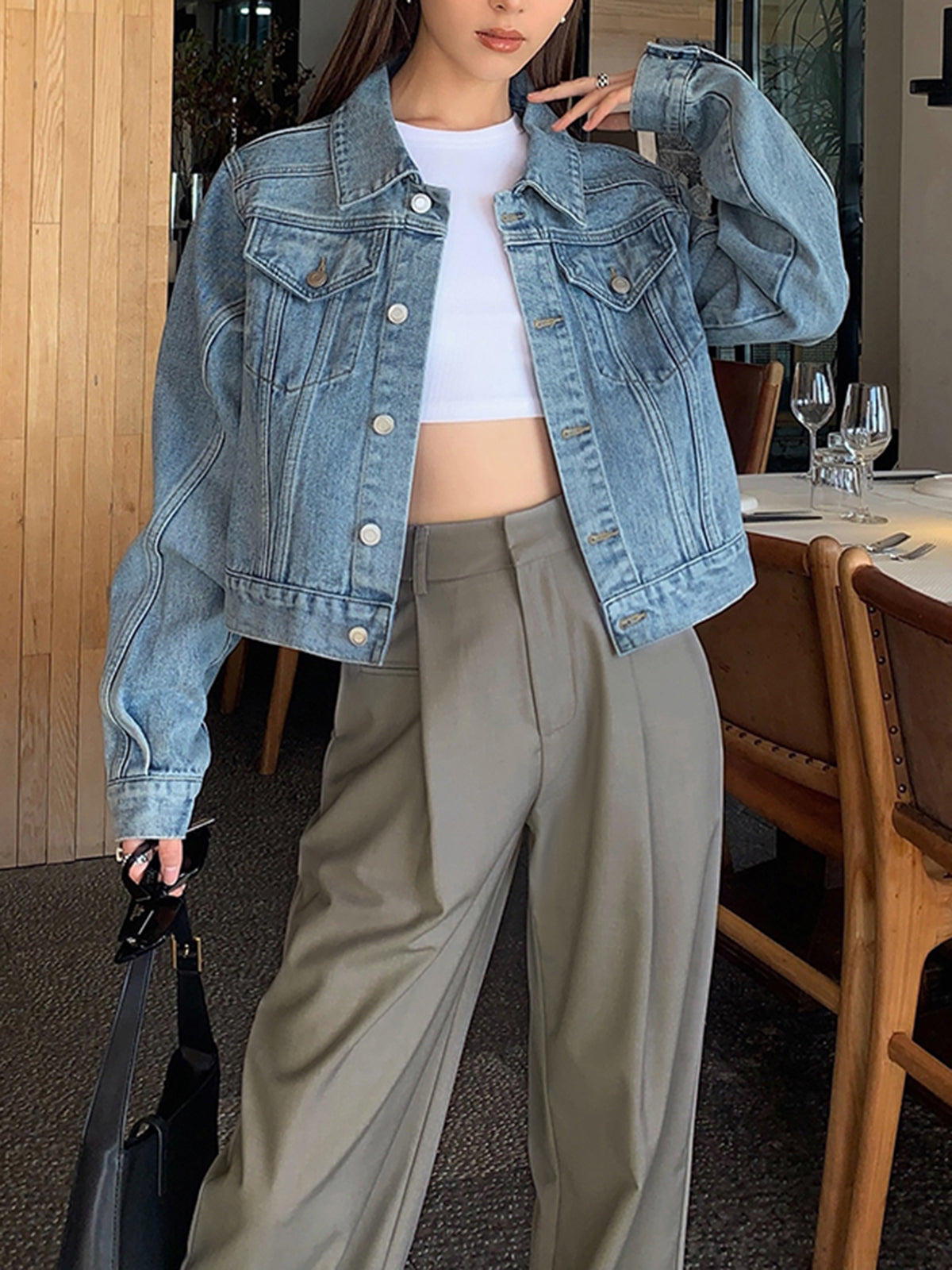 Sıradan Cepli Kot Kısa Ceket Shine Aura