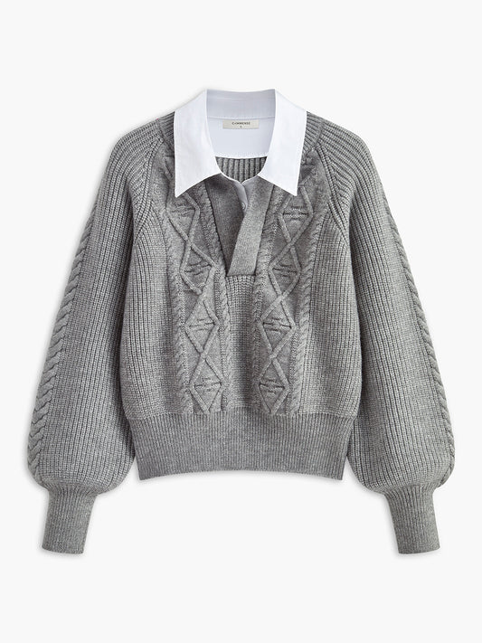 Leisure Contrast Collar Knit Top Shine Aura