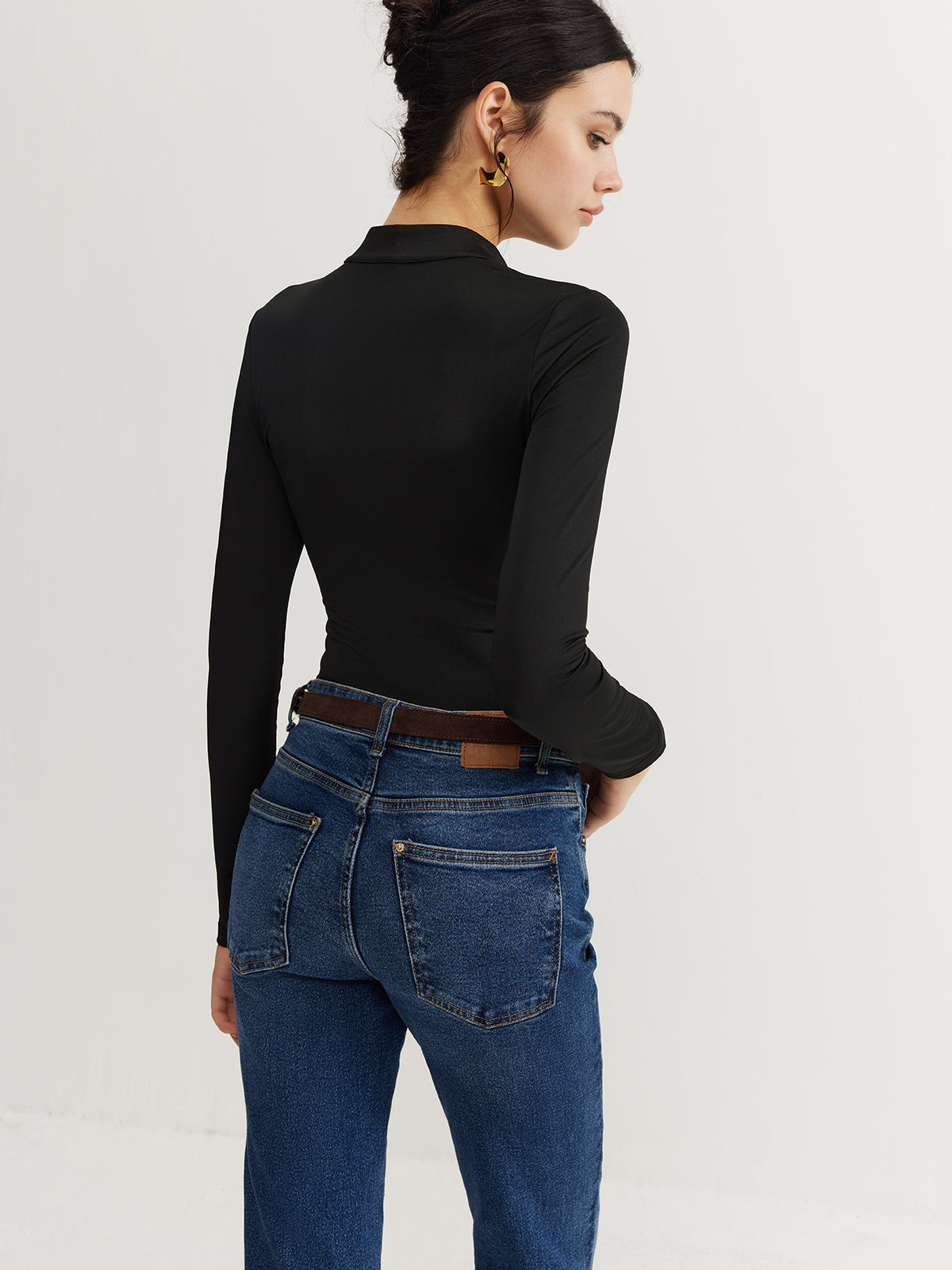Anahtar Delik Yaka İnce Bodysuit Shine Aura