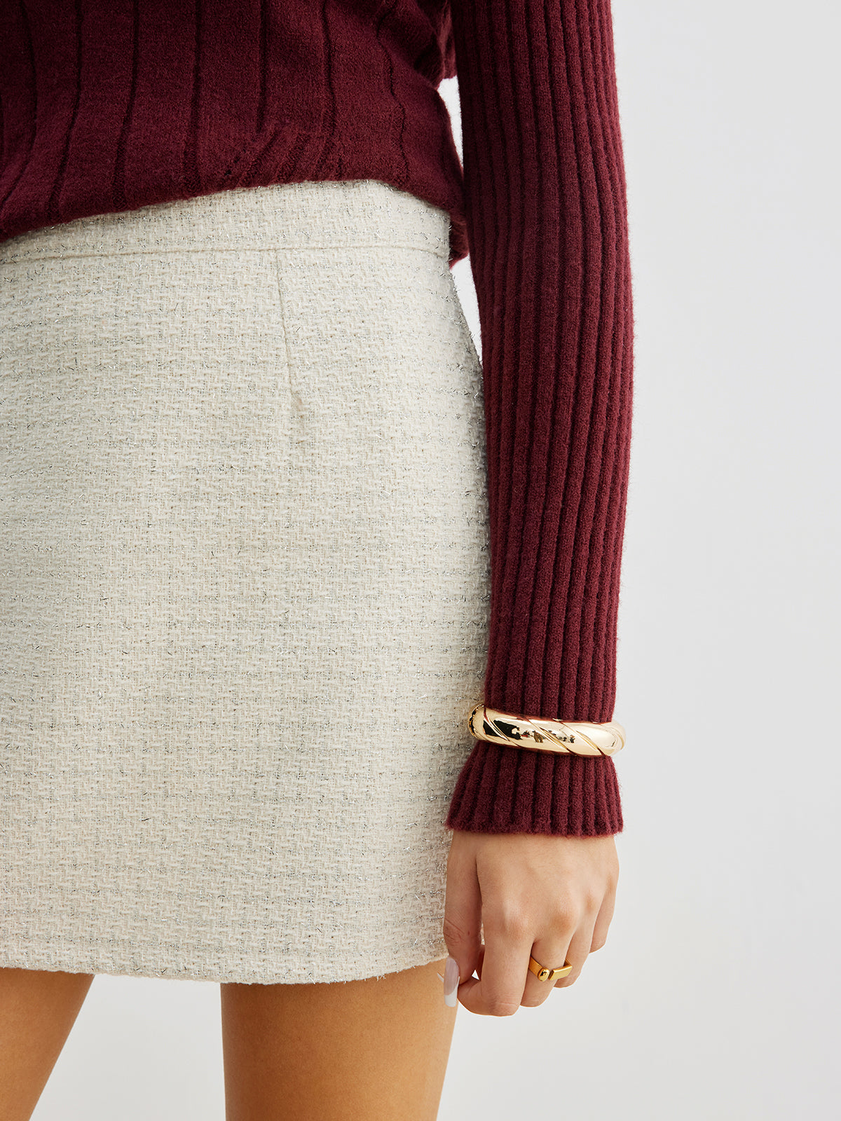 Tweed Fermuar A-Line Mini Etek Shine Aura