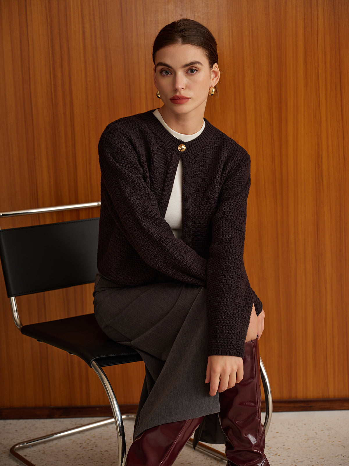 Minimalist Düğmeli Kısa Kardigan Shine Aura