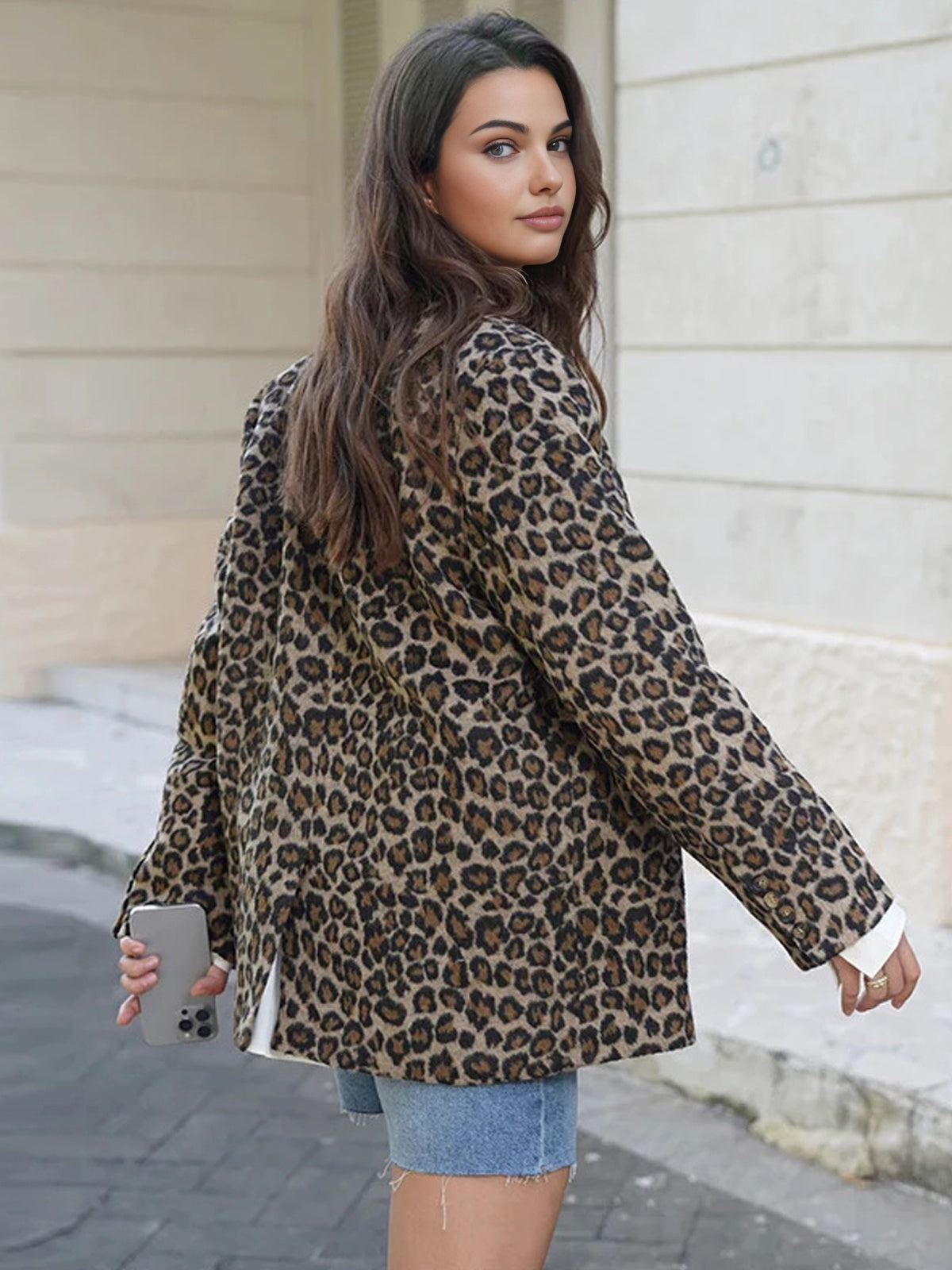 Leopar Desenli Düğmeli Tweed Ceket Shine Aura