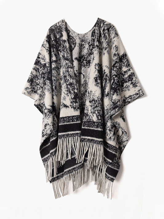 Retro Ink Painting Tassel Shawl Scarf Shine Aura