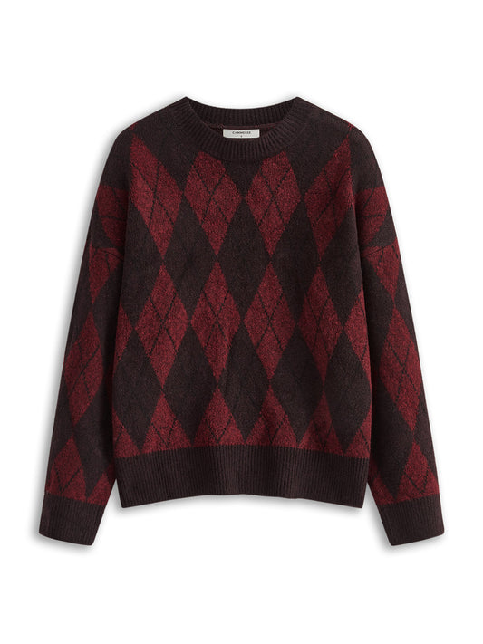 Retro Rhombic-Pattern Sweater Shine Aura