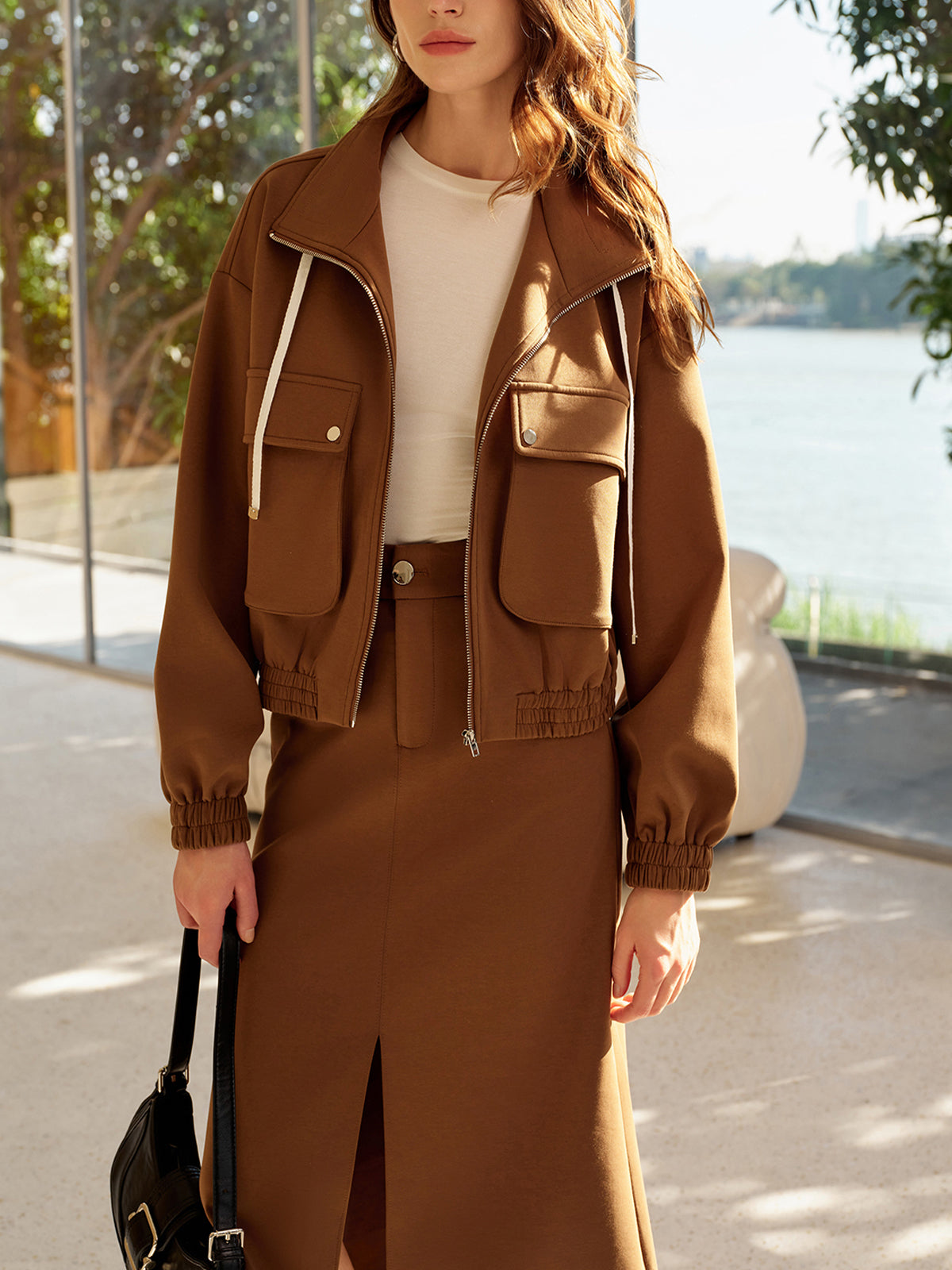 Cebinde Fermuar Olan Sweatshirt Kumaş Ceket Shine Aura