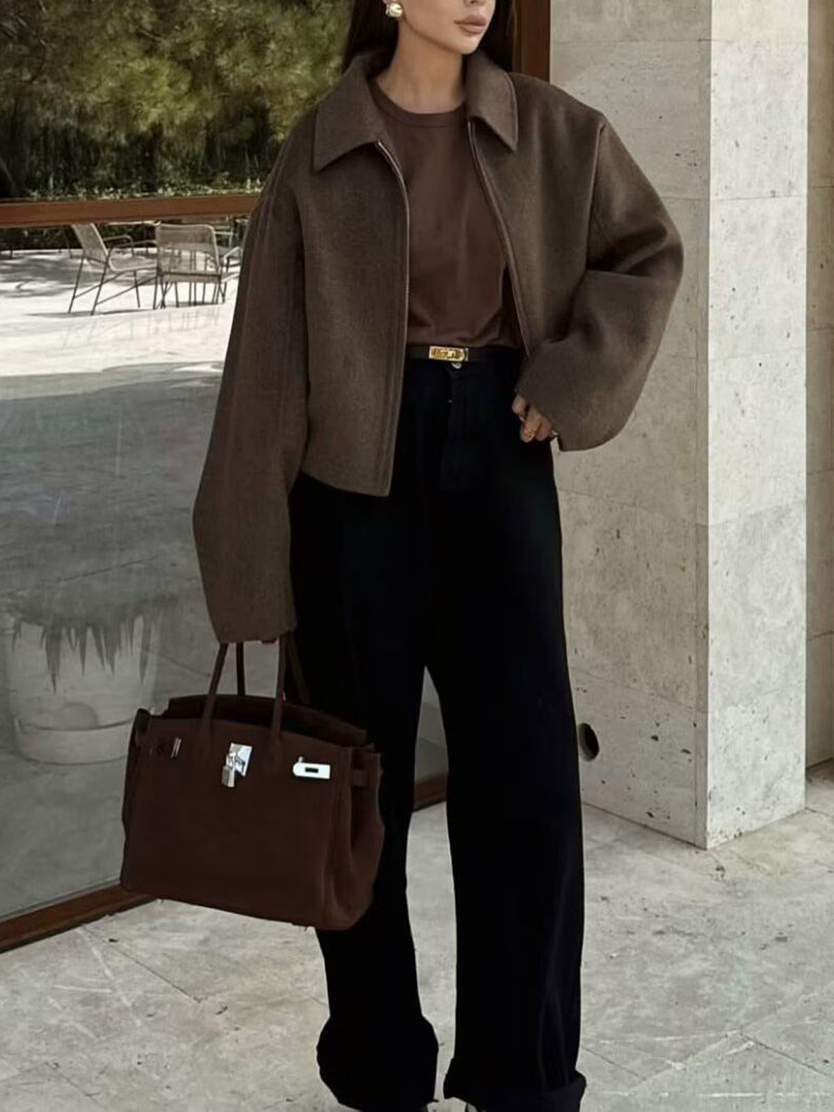 Düz Fermuarlı Tweed Ceket Shine Aura