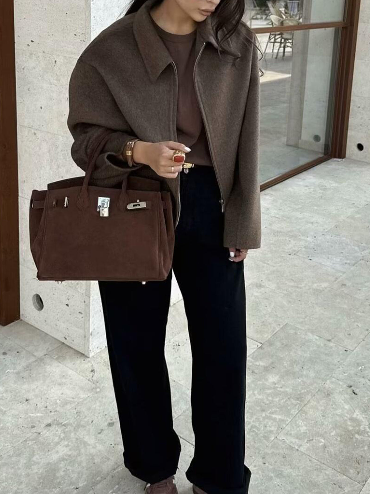 Düz Fermuarlı Tweed Ceket Shine Aura