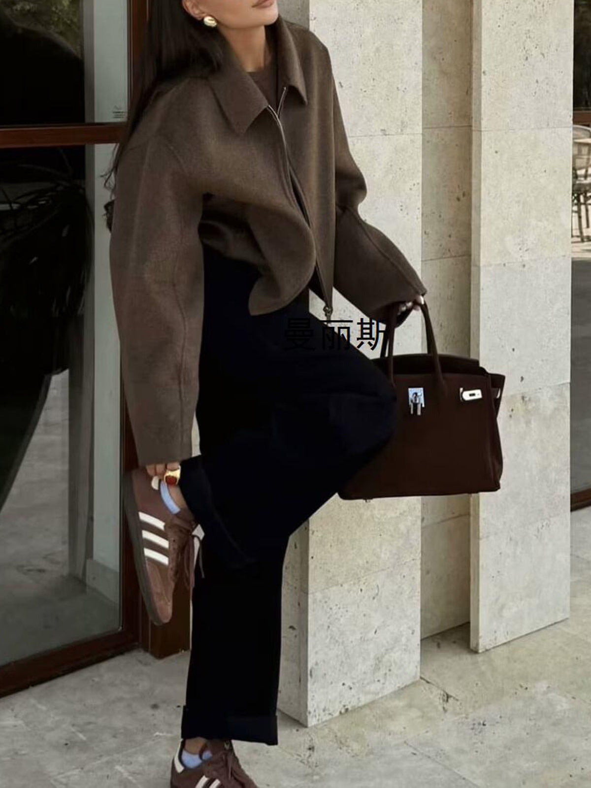 Düz Fermuarlı Tweed Ceket Shine Aura