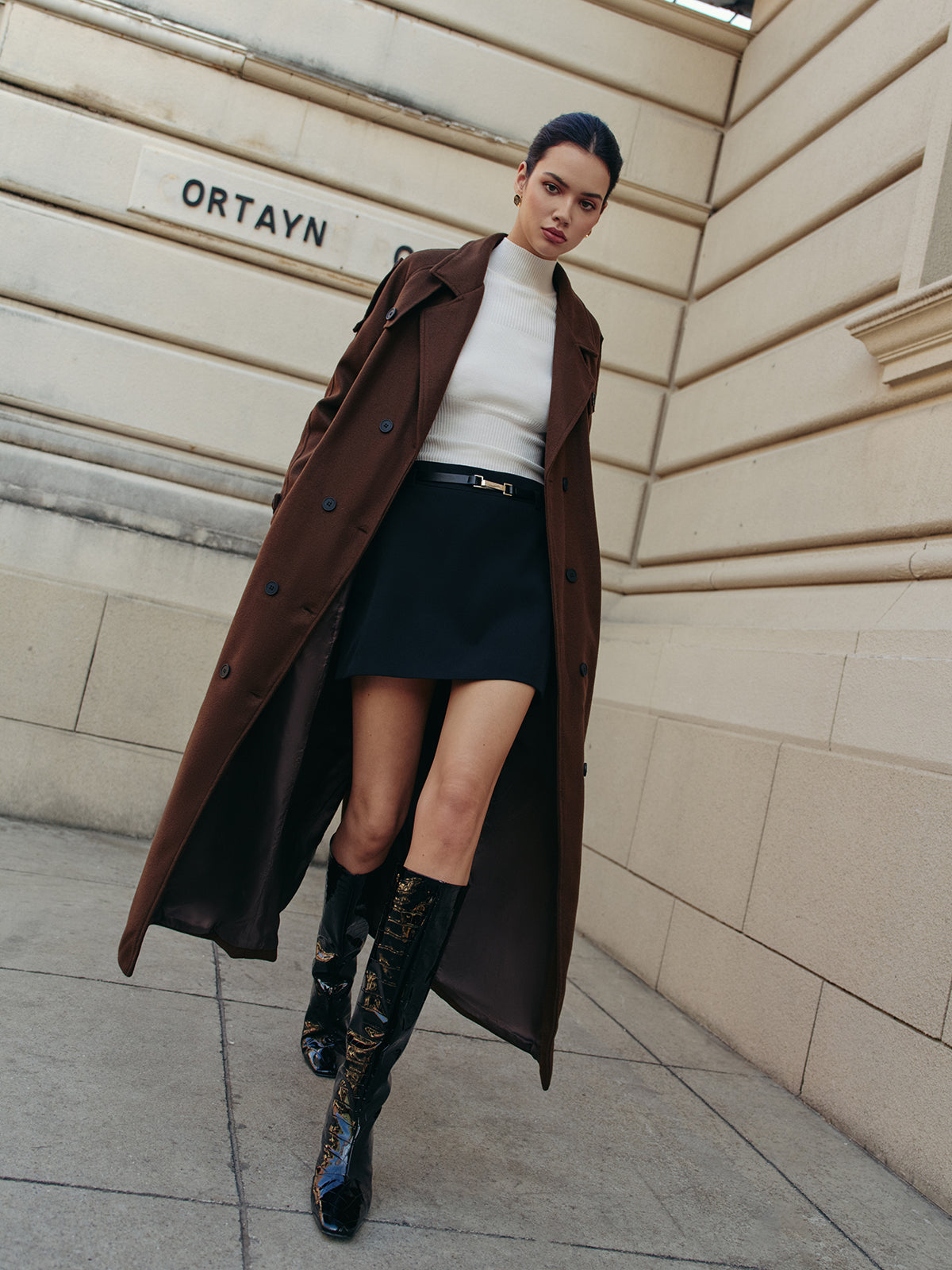 Eğlence Kuşaklı Kumaş Uzun Kaban Shine Aura