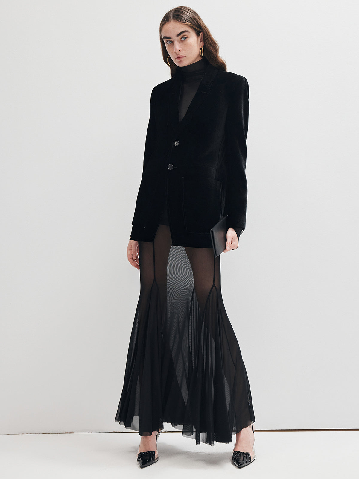 Volanlı Şifon Panele Maxi Etek Shine Aura