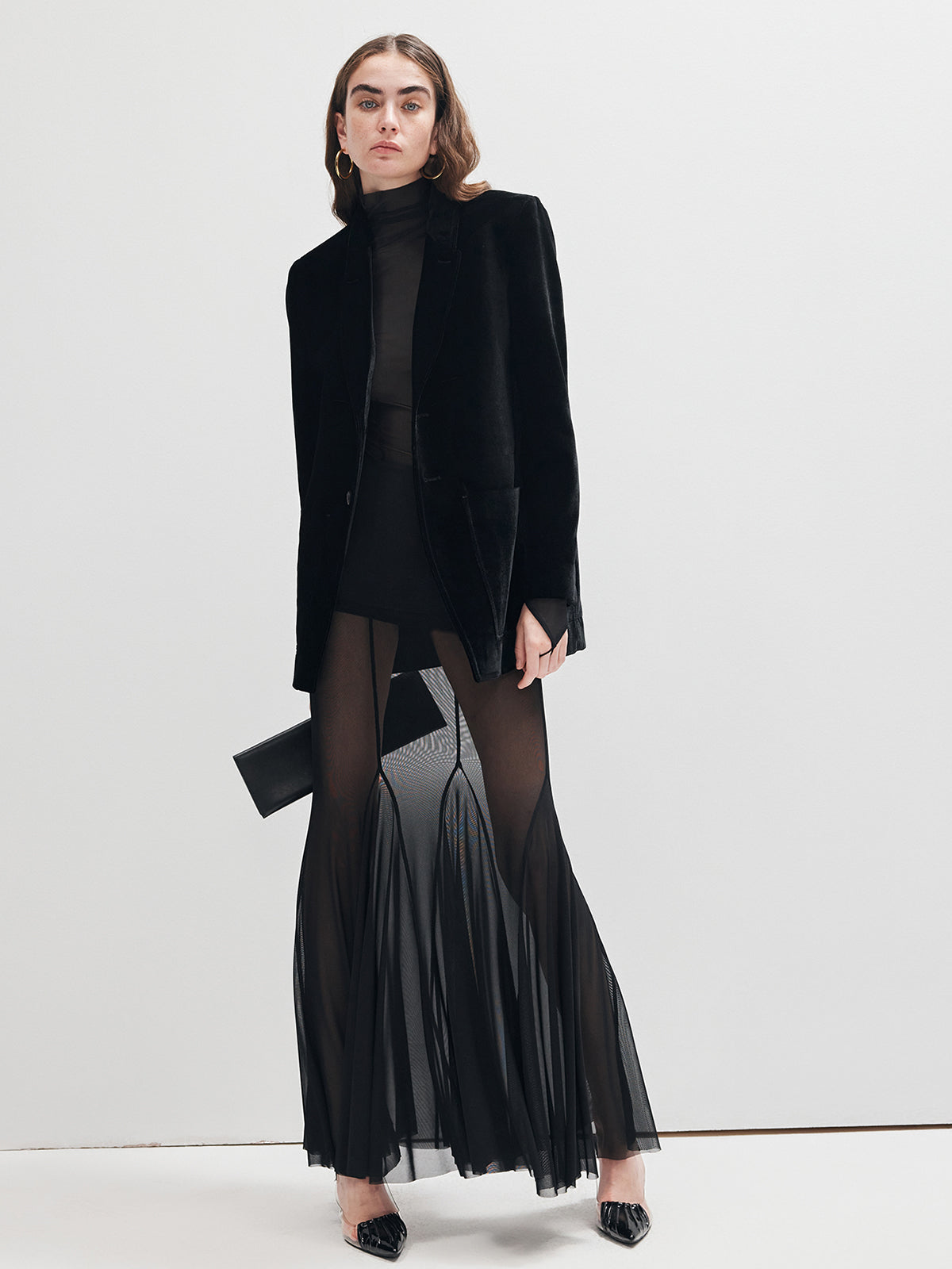 Volanlı Şifon Panele Maxi Etek Shine Aura