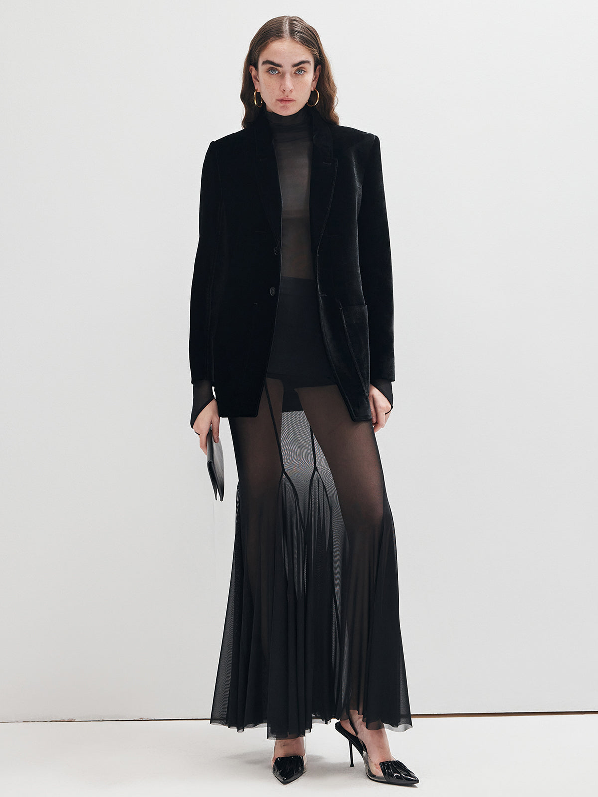 Volanlı Şifon Panele Maxi Etek Shine Aura