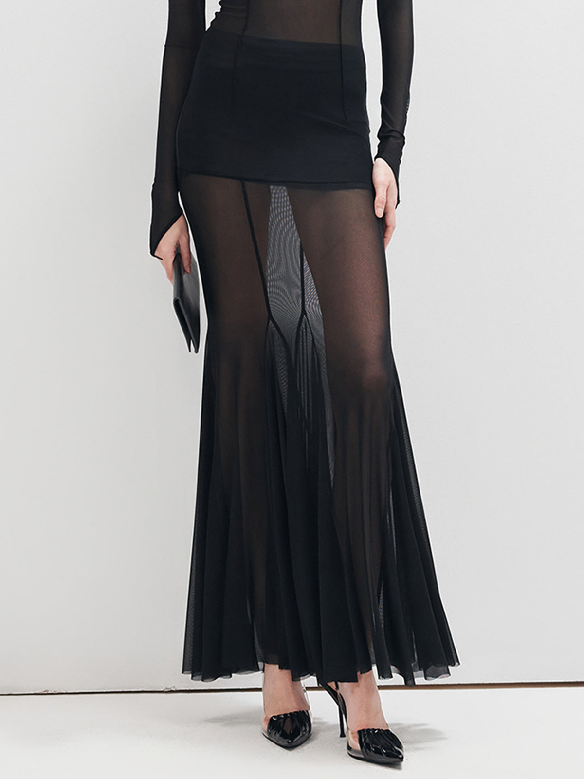 Volanlı Şifon Panele Maxi Etek Shine Aura