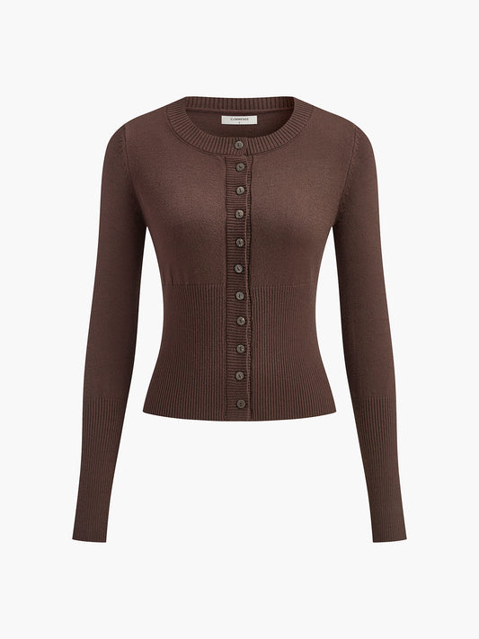 Round Neck Buttoned Cardigan 