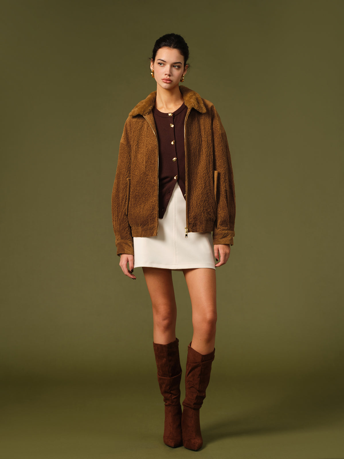 Retro Kadife Fermuarlı Ceket Shine Aura