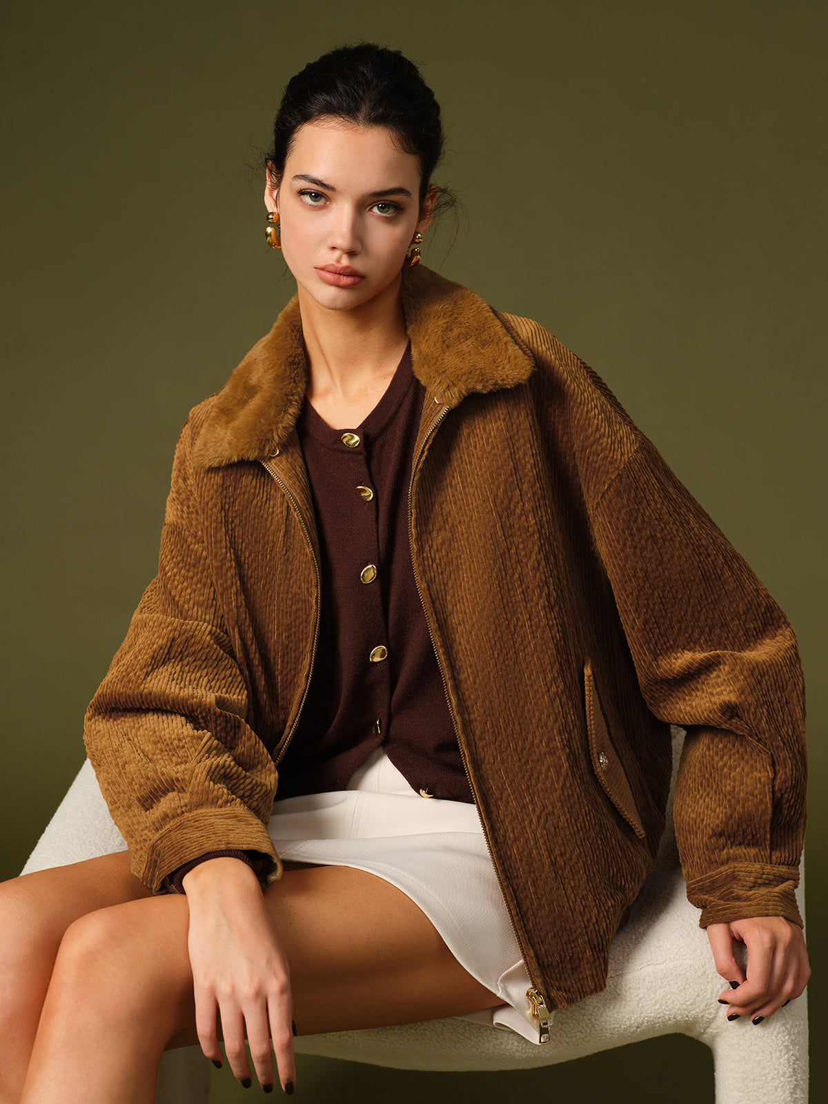 Retro Kadife Fermuarlı Ceket Shine Aura