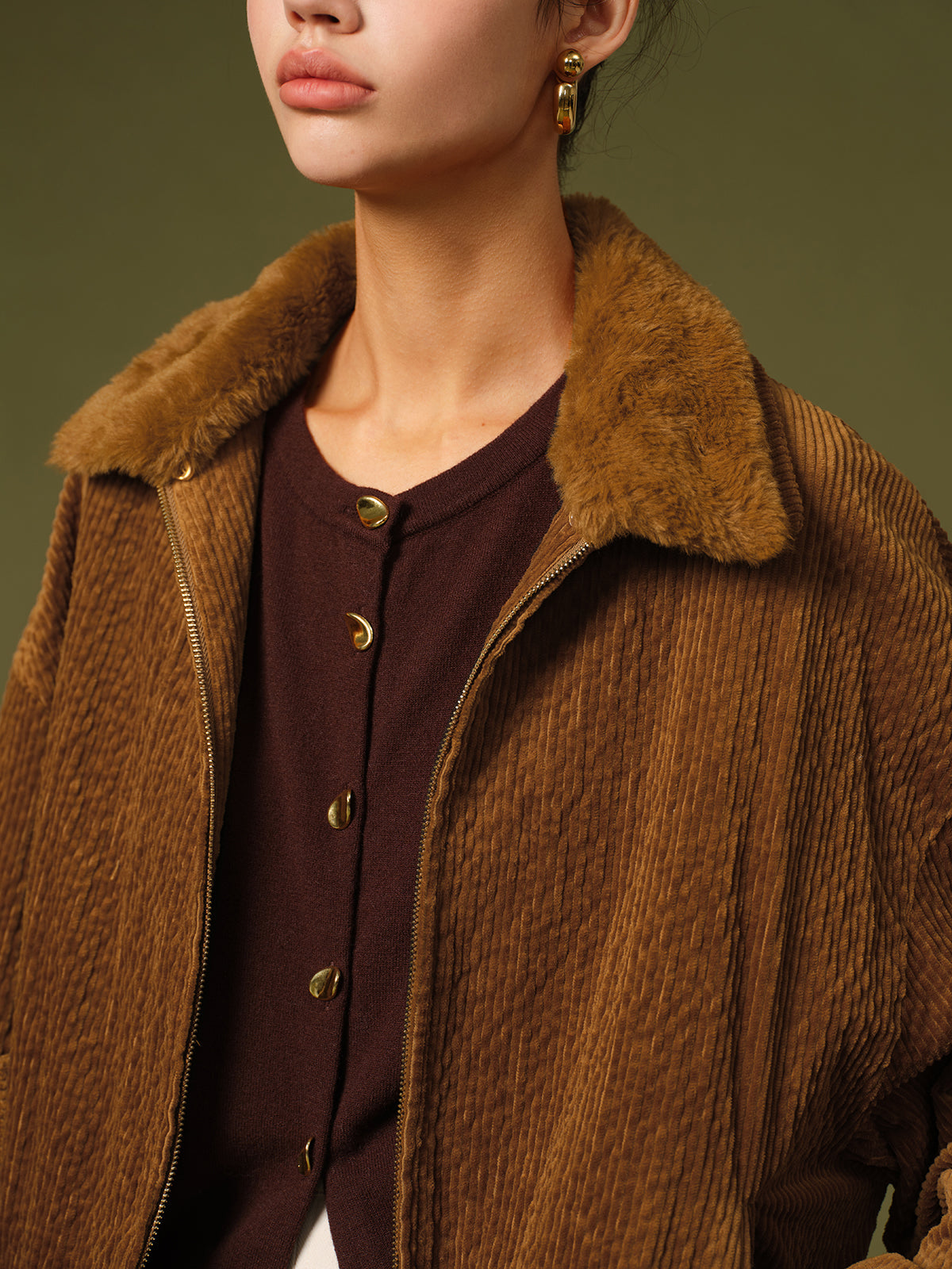 Retro Kadife Fermuarlı Ceket Shine Aura