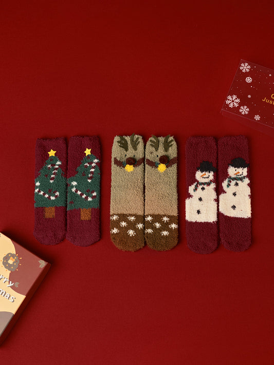 3'lü Noel Koral Kadife Çorap Kutulu