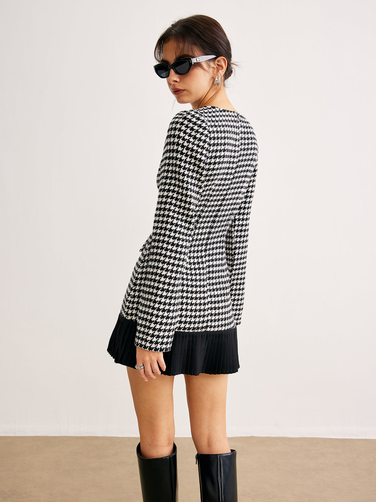 Houndstooth Pano Kısa Elbise Shine Aura