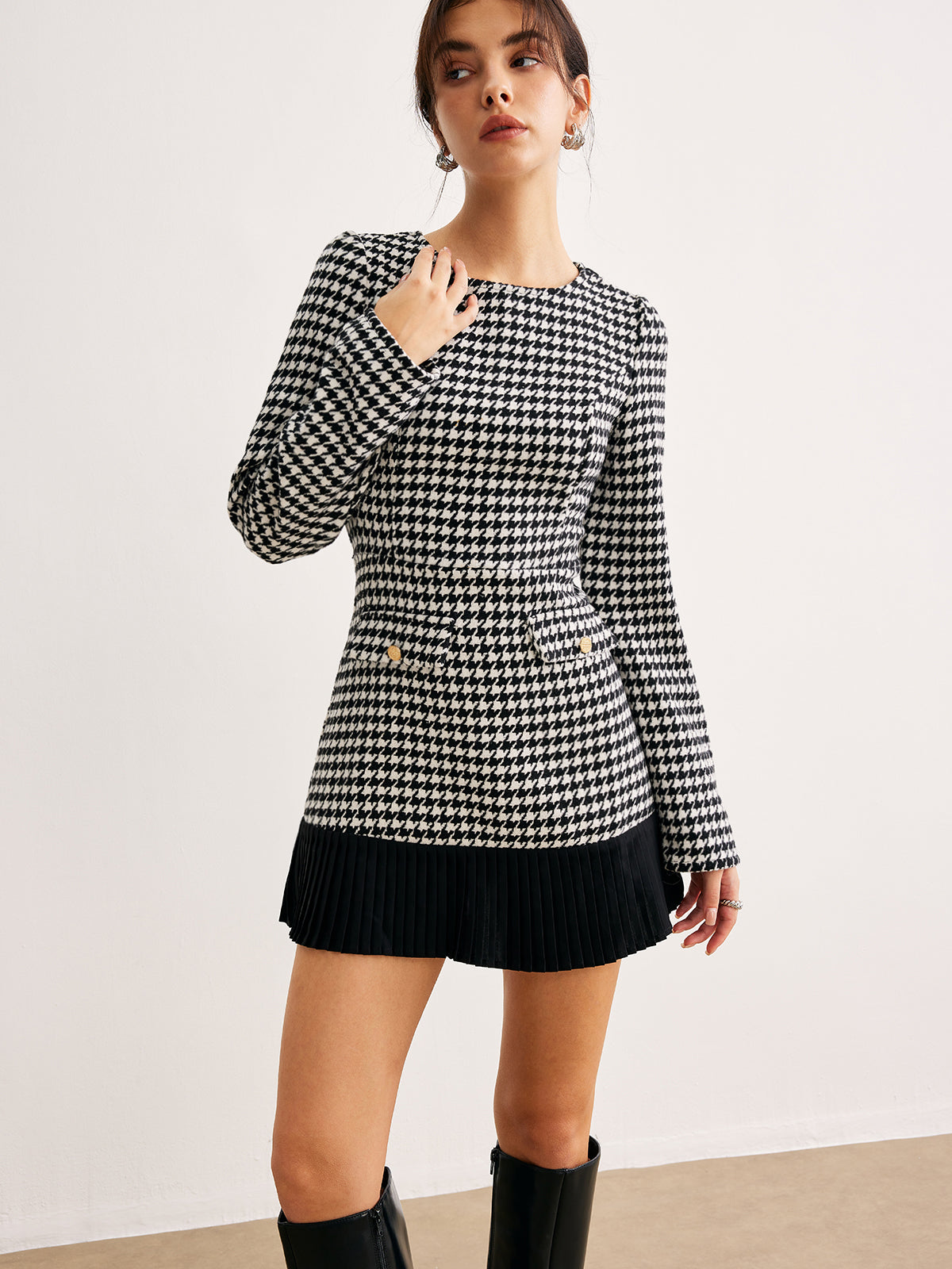 Houndstooth Pano Kısa Elbise Shine Aura