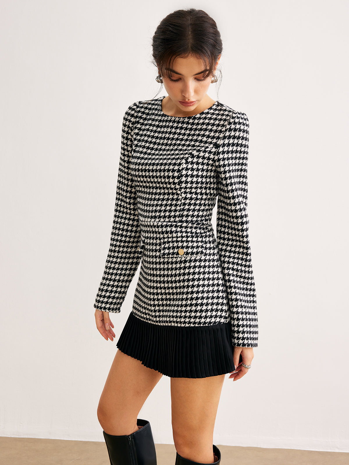 Houndstooth Pano Kısa Elbise Shine Aura