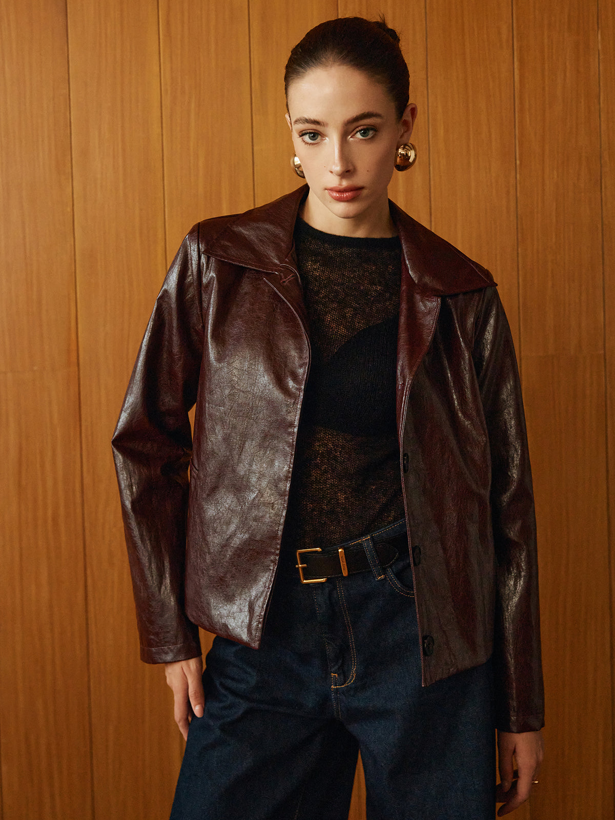 Suni Deri Fermuarlı Kısa Polo Ceket Shine Aura