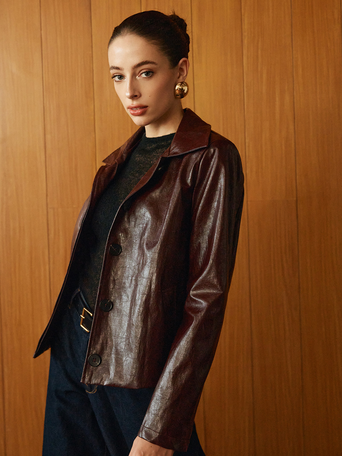 Suni Deri Fermuarlı Kısa Polo Ceket Shine Aura