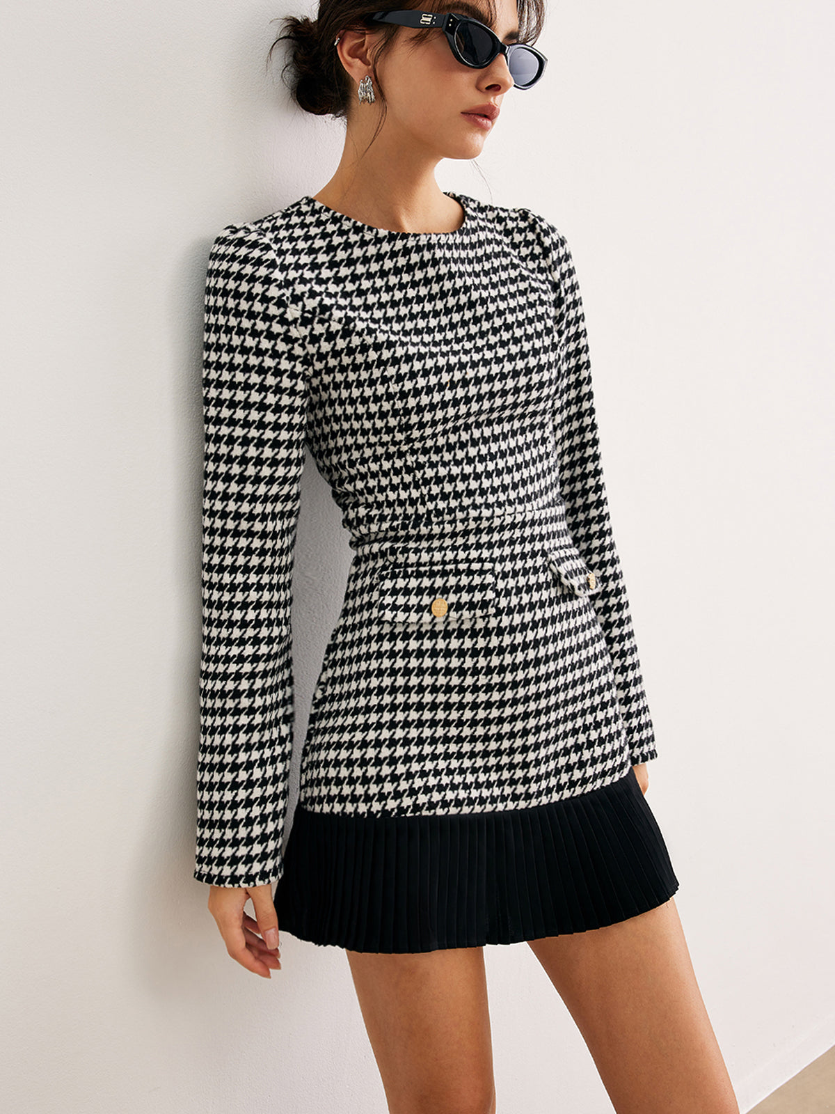 Houndstooth Pano Kısa Elbise Shine Aura