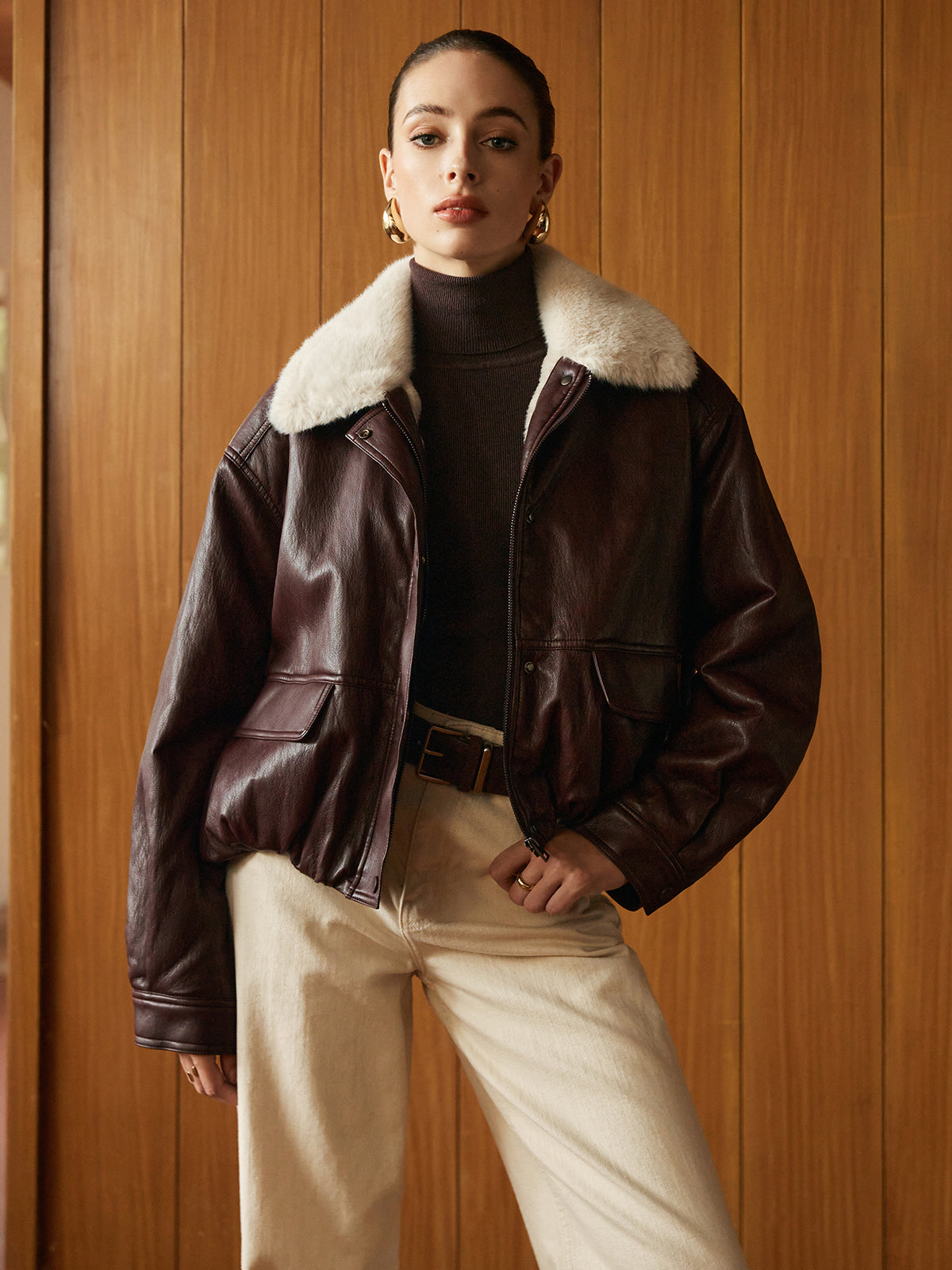 Polar Astar Yalıtımlı Suni Deri Fermuarlı Ceket Shine Aura