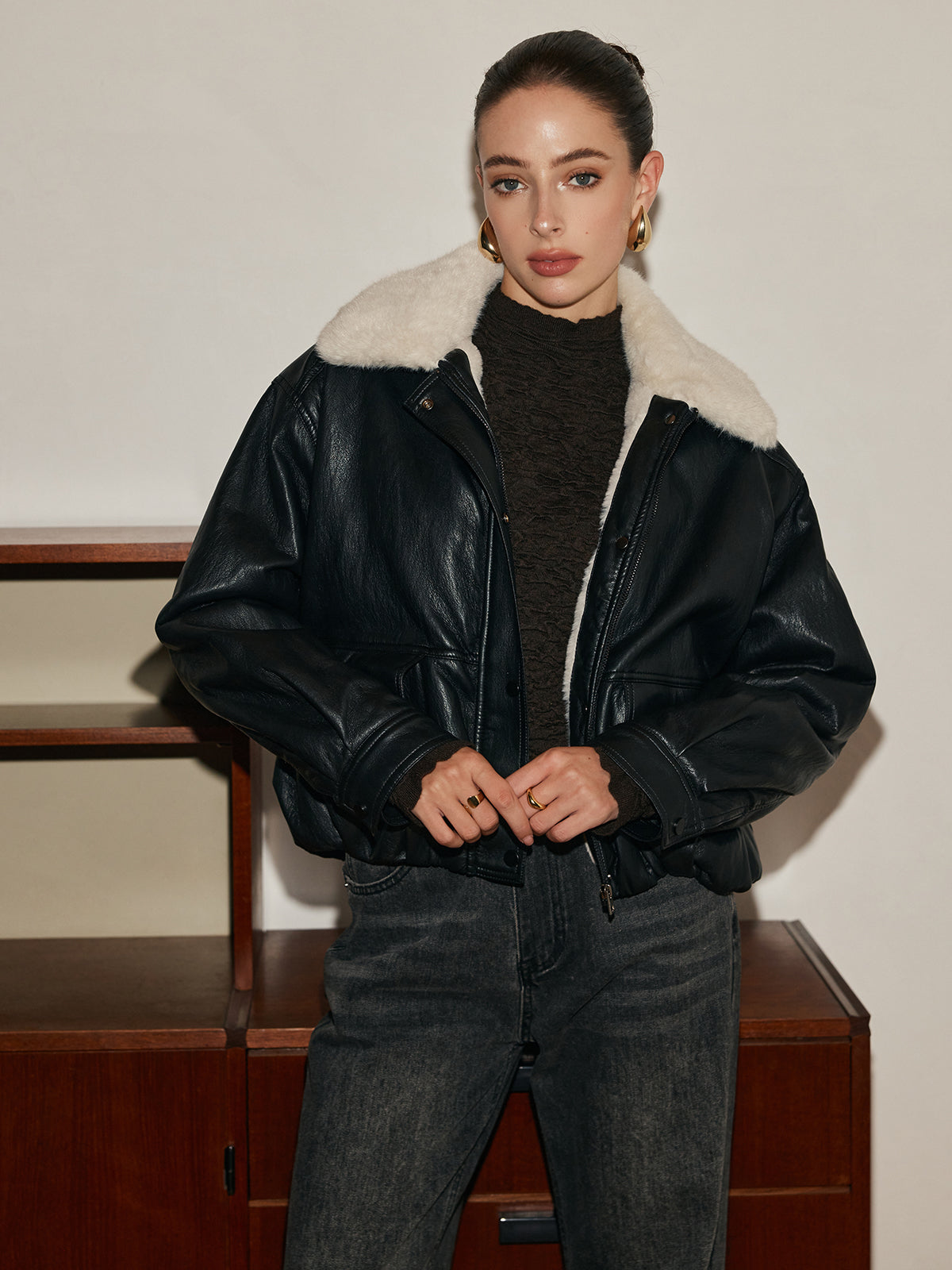 Polar Astar Yalıtımlı Suni Deri Fermuarlı Ceket Shine Aura