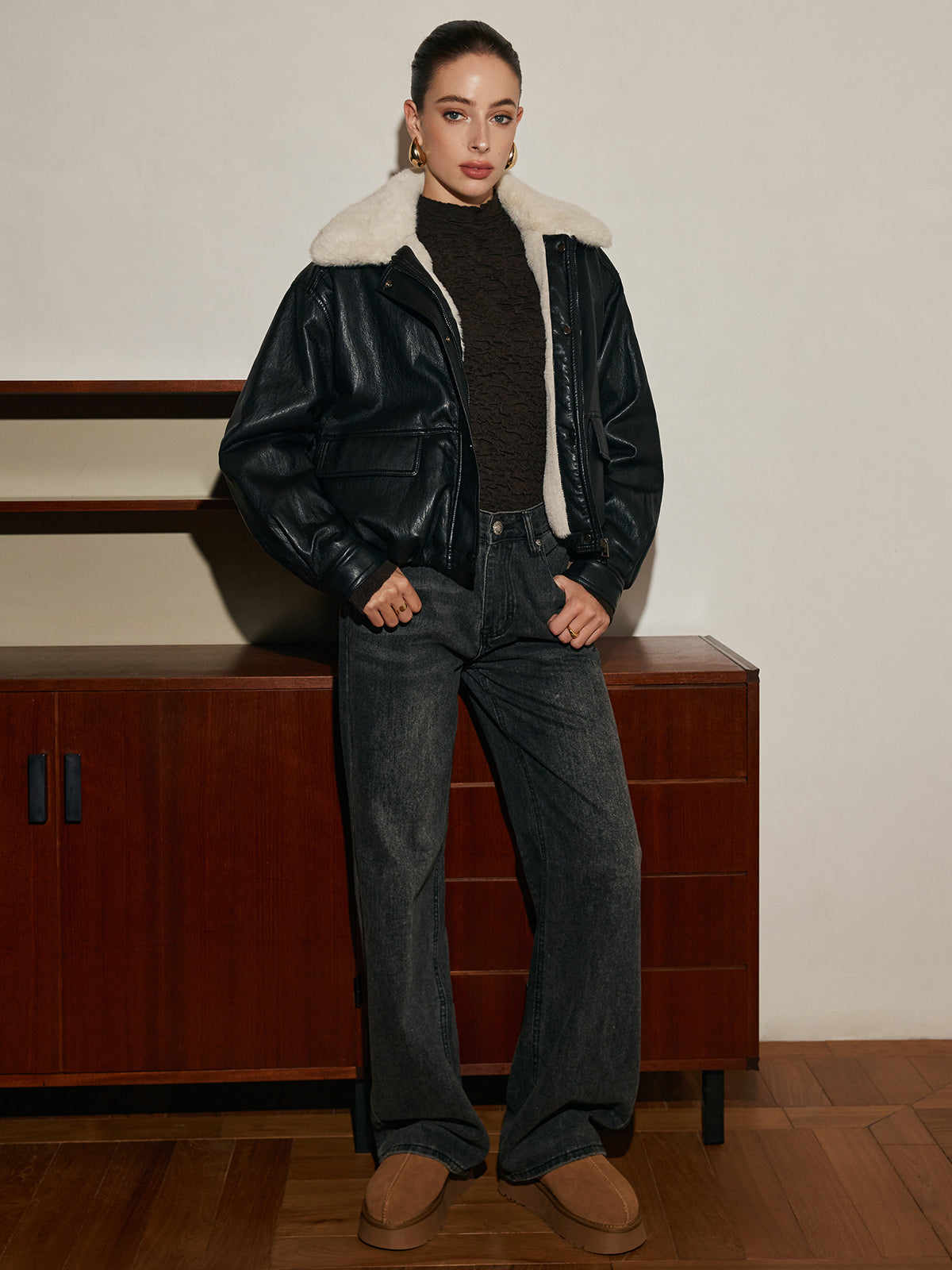 Polar Astar Yalıtımlı Suni Deri Fermuarlı Ceket Shine Aura