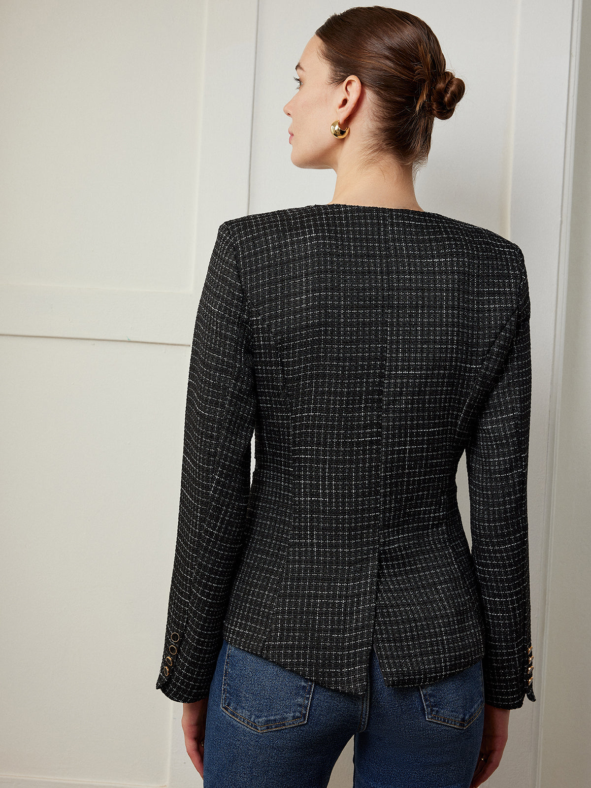 Şık Ekose Düğmeli Slim Fit Ceket Shine Aura