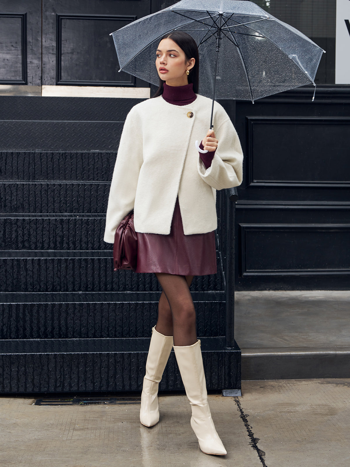 Romantik Düğme Geçişli Kaban Shine Aura