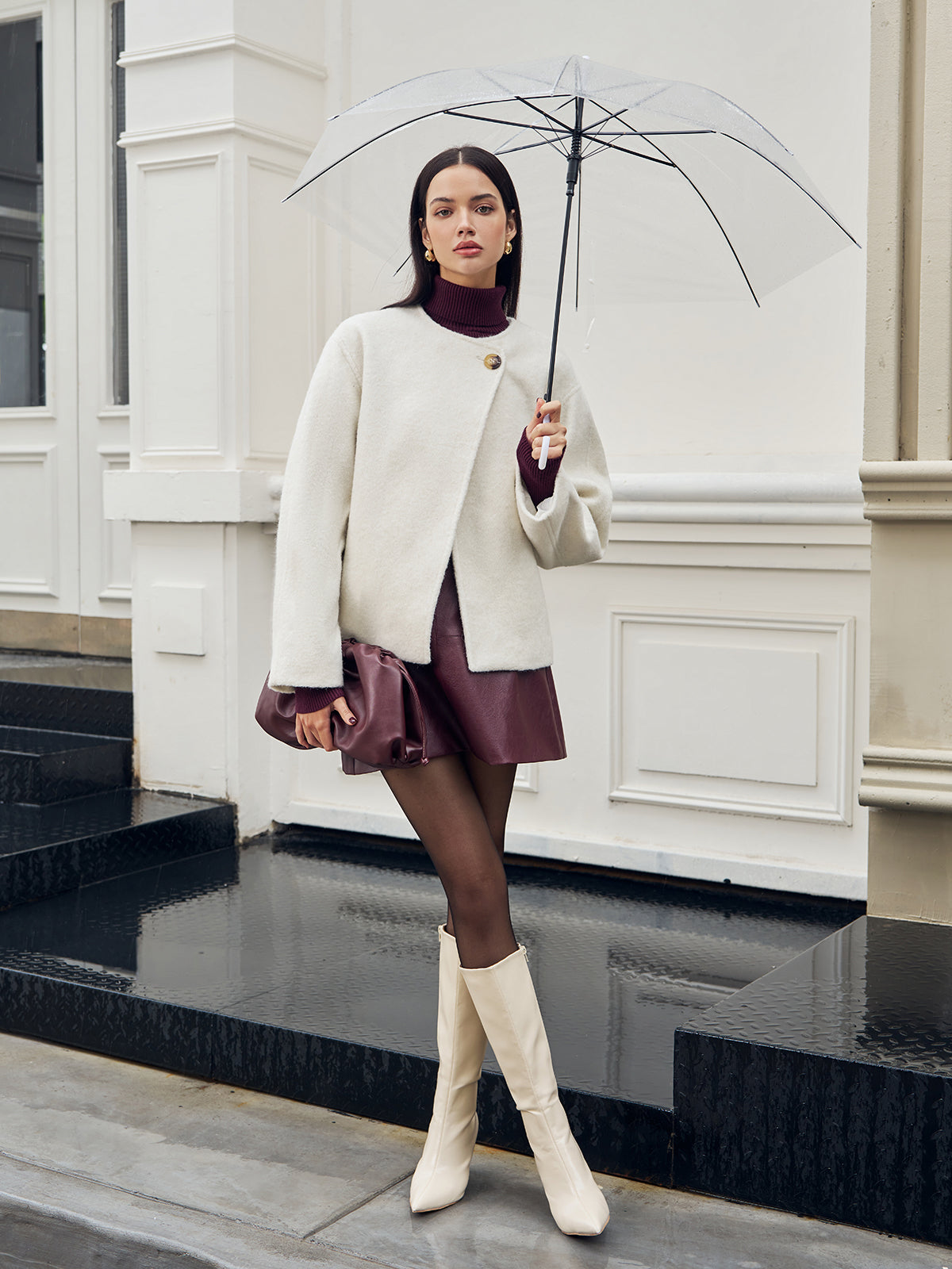 Romantik Düğme Geçişli Kaban Shine Aura